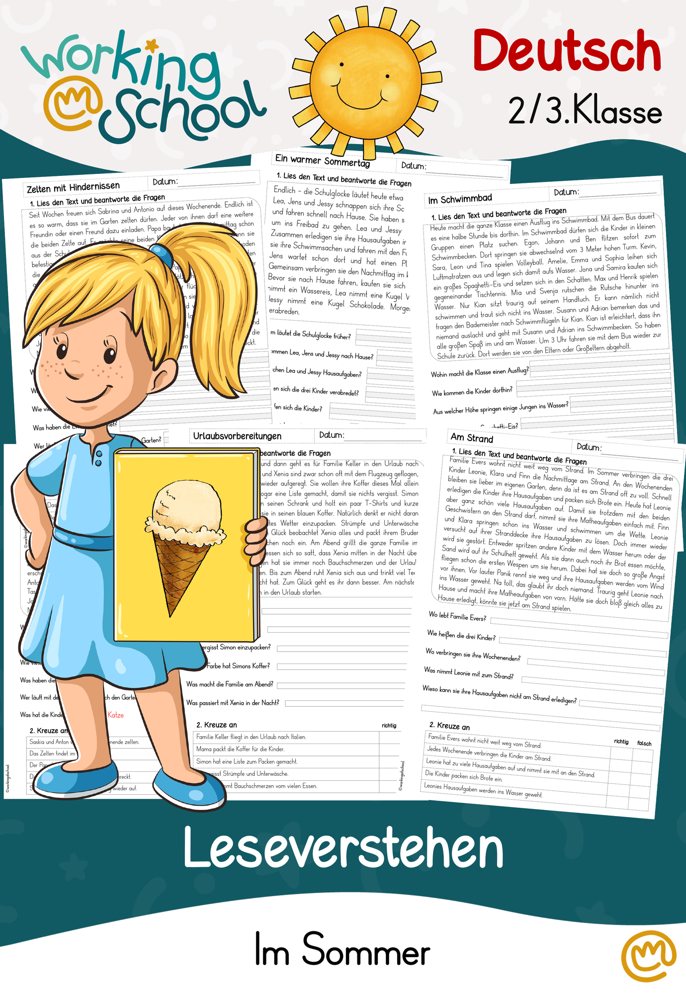 Lesen und verstehen „SOMMER“: Leseverstehen/ Lesetexte mit Fragen