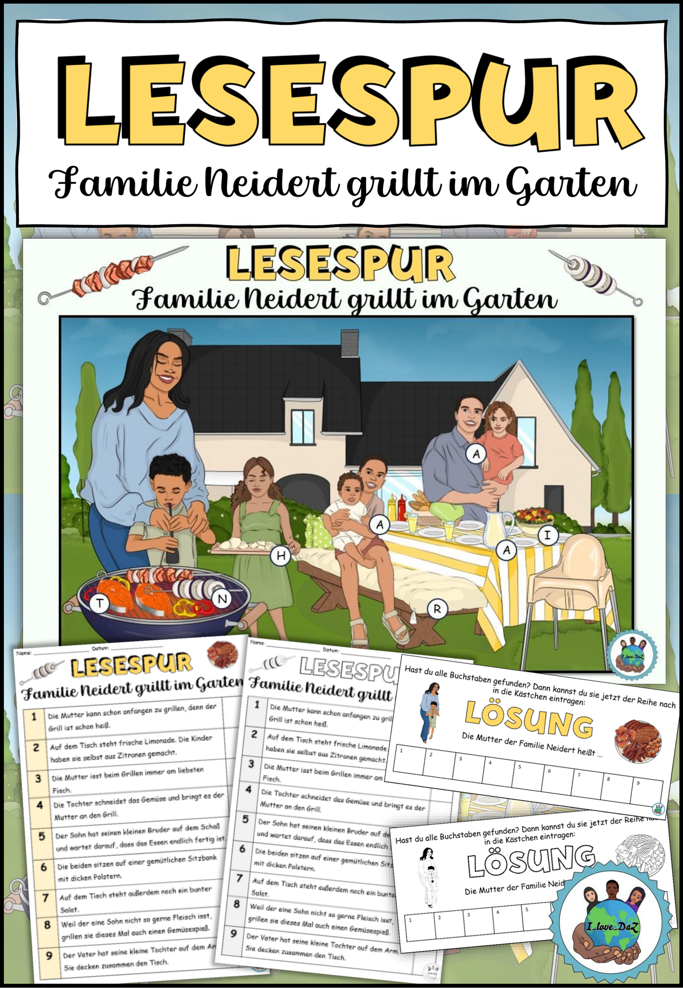 Lesespur "Familie Neidert grillt im Garten" DaZ / DaF / Deutsch