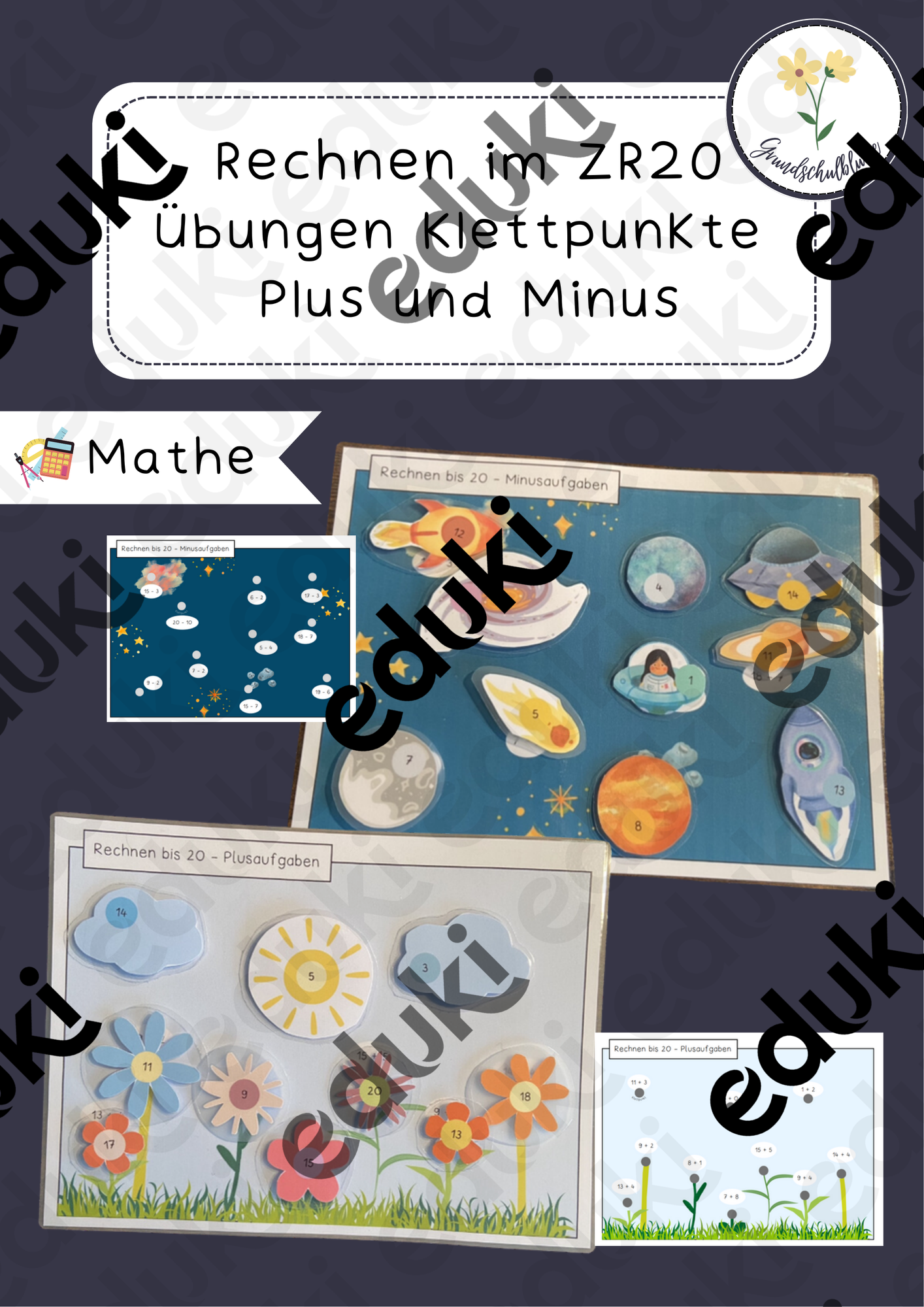 Plus und Minus im Zahlenraum 20 Übung Klettpunkte – Unterrichtsmaterial
