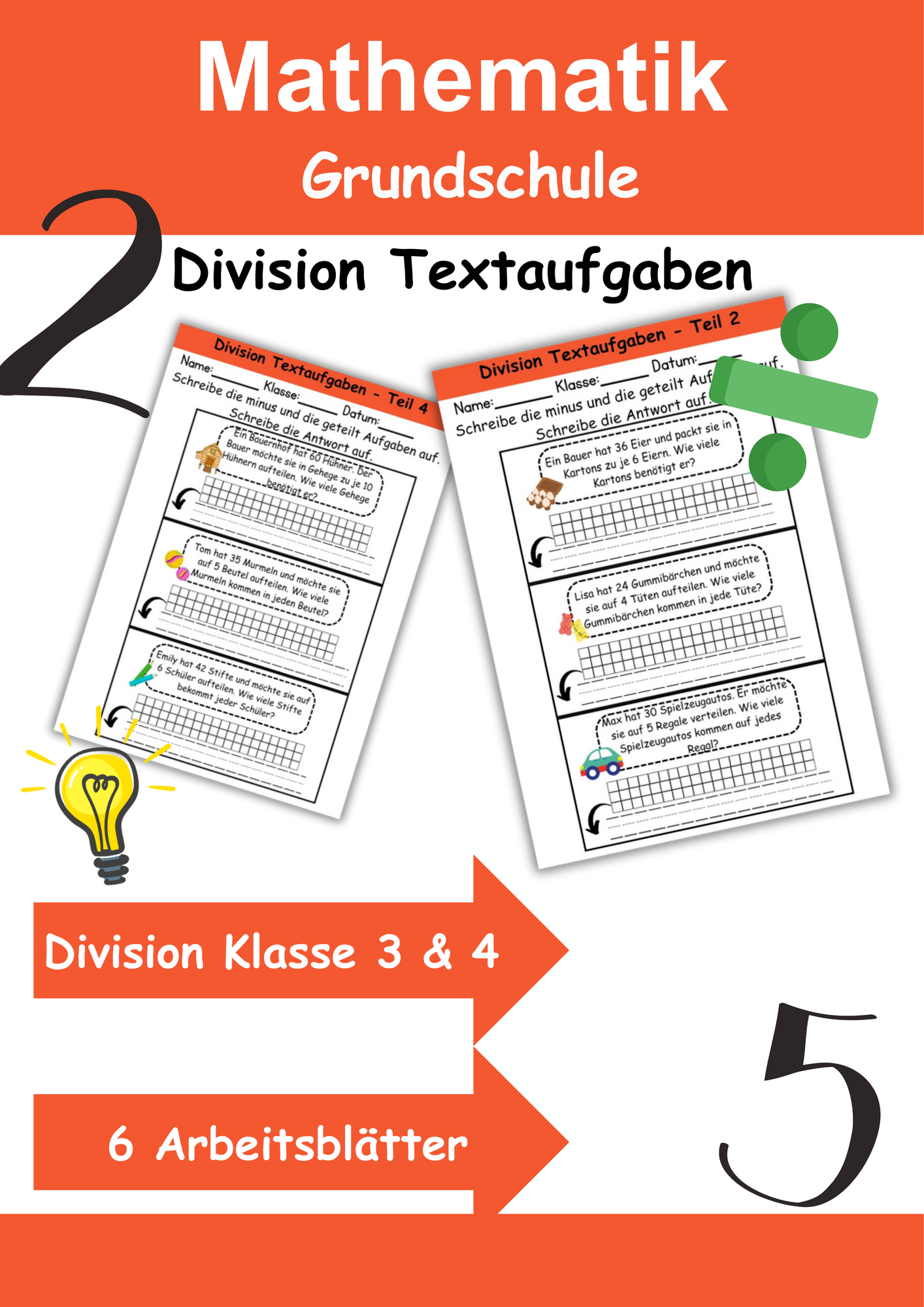 Textaufgaben Division- Mathematik (3. und 4. Klasse