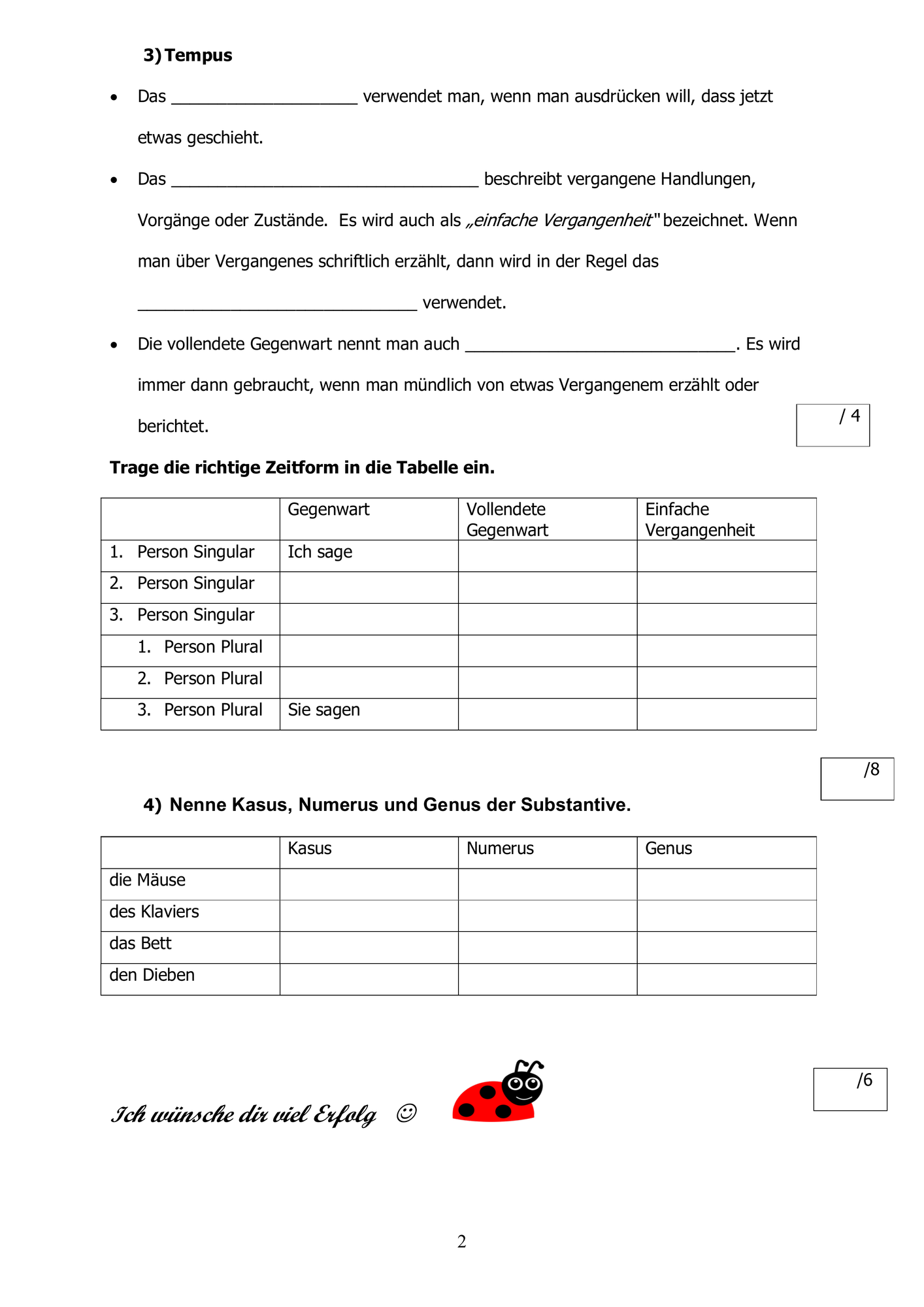 Klassenarbeit Grammatik 5-6. KL. mit LÖSUNGEN – Unterrichtsmaterial im