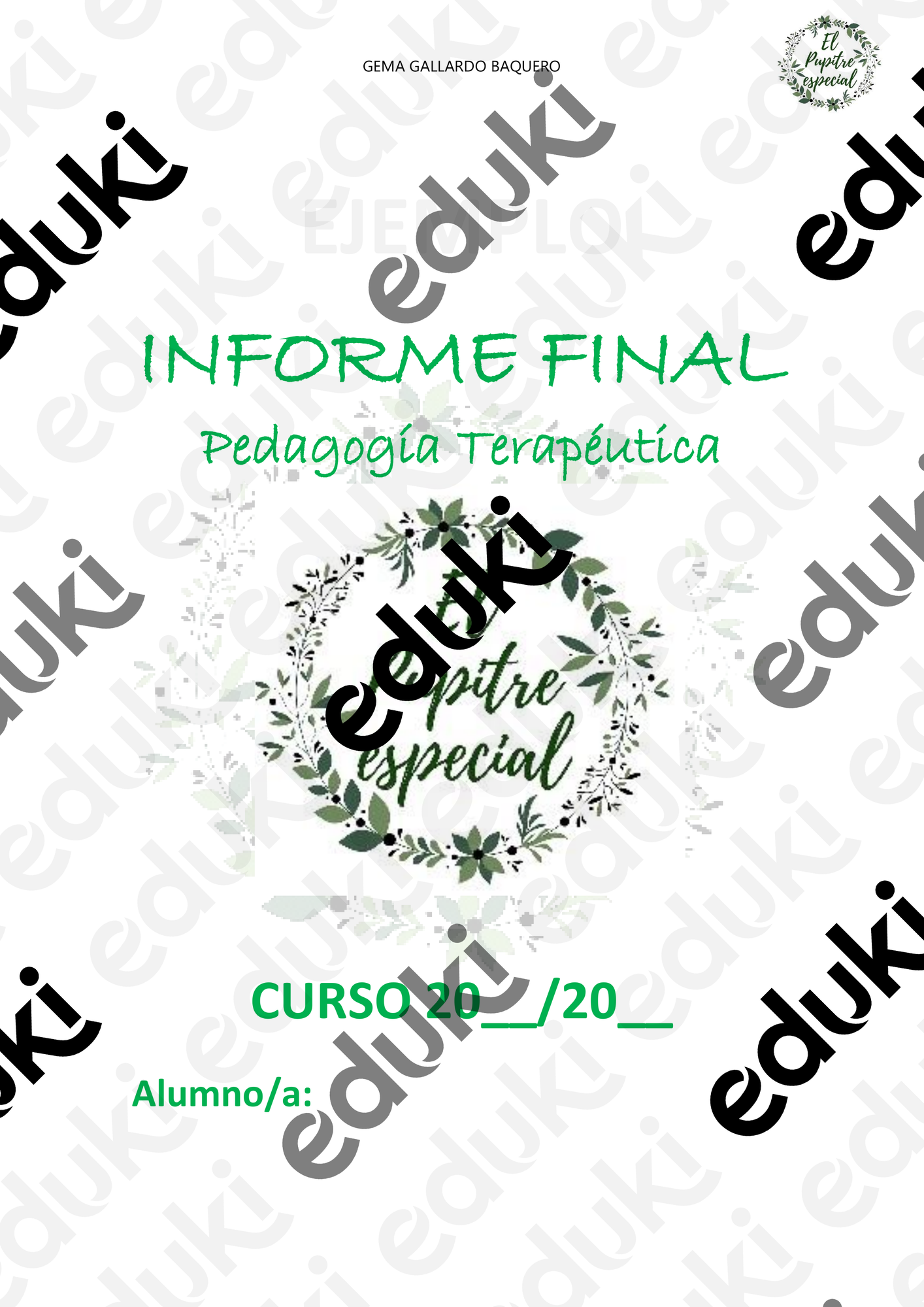 INFORME FINAL PEDAGOGÍA TERAPÉUTICA (EJEMPLO) material didáctico