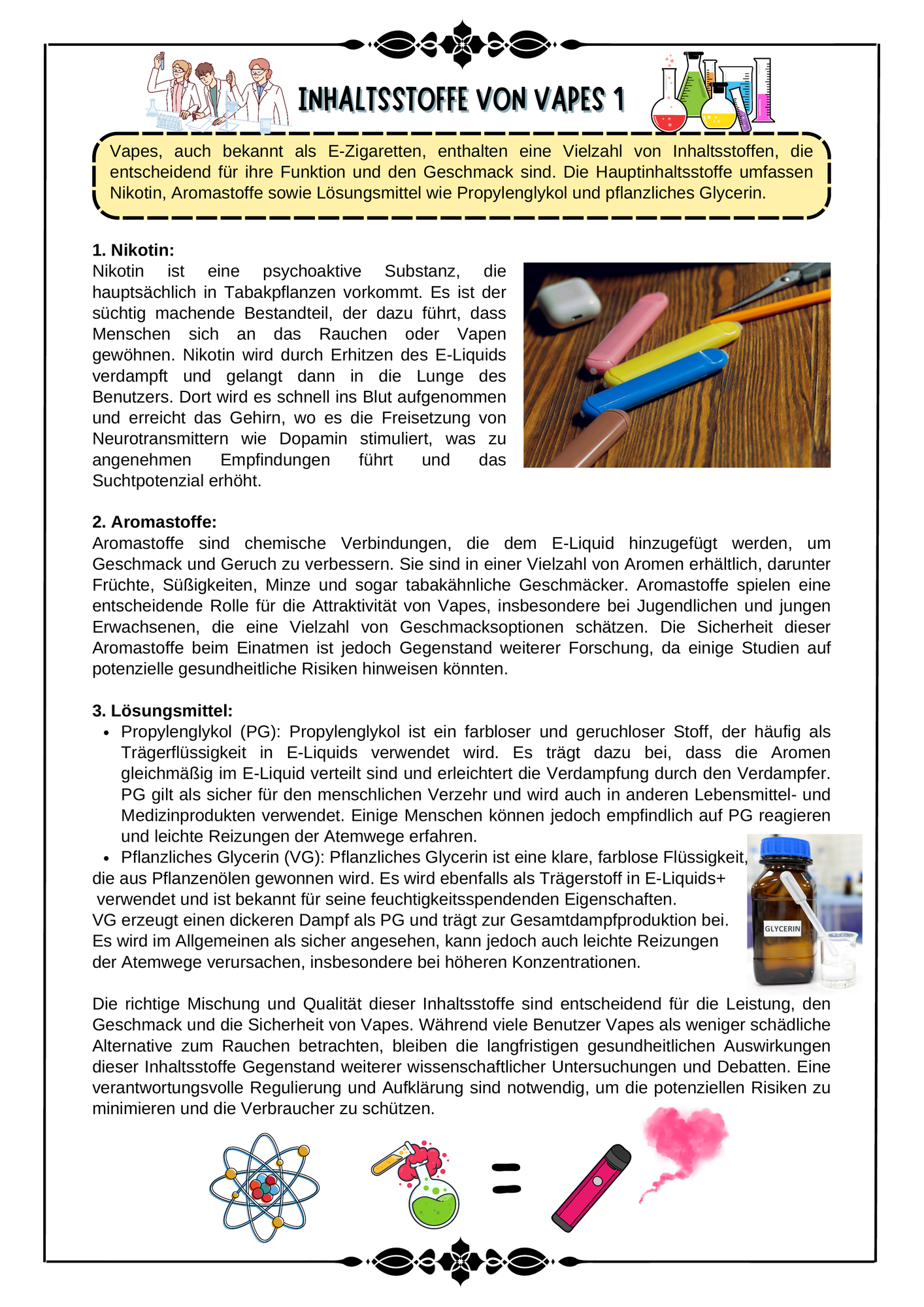 Vapes - Vapen - Inhaltsstoffe und Funktion von Vapes ; Chemikalien mit  Lsung (Klasse 7 8 9 10)  Unterrichtsmaterial in den Fchern Biologie &  Chemie & Ethik & Werte und Normen & Fachbergreifendes