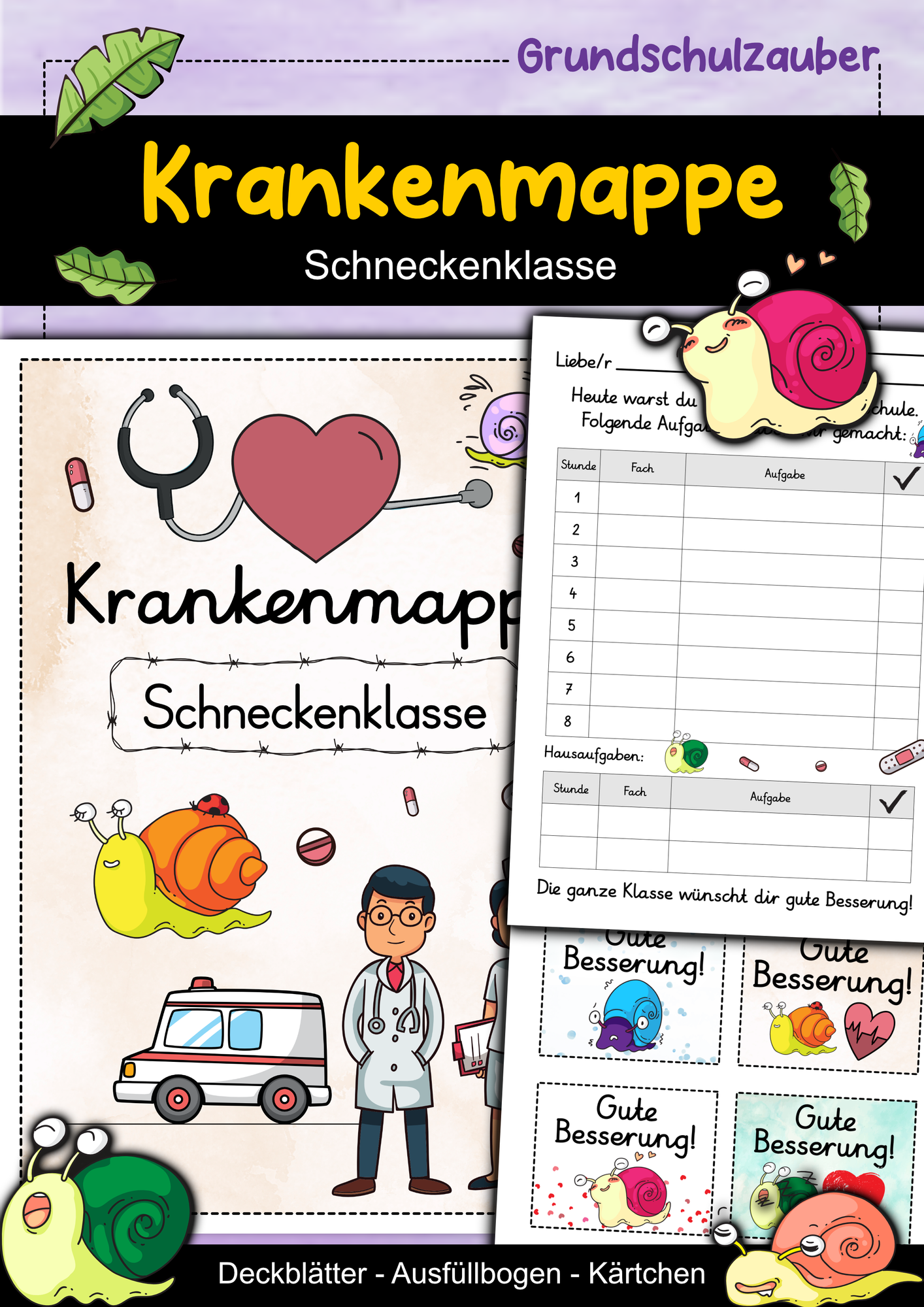 Krankenmappe Schneckenklasse - Krankenpost Schnecke ...
