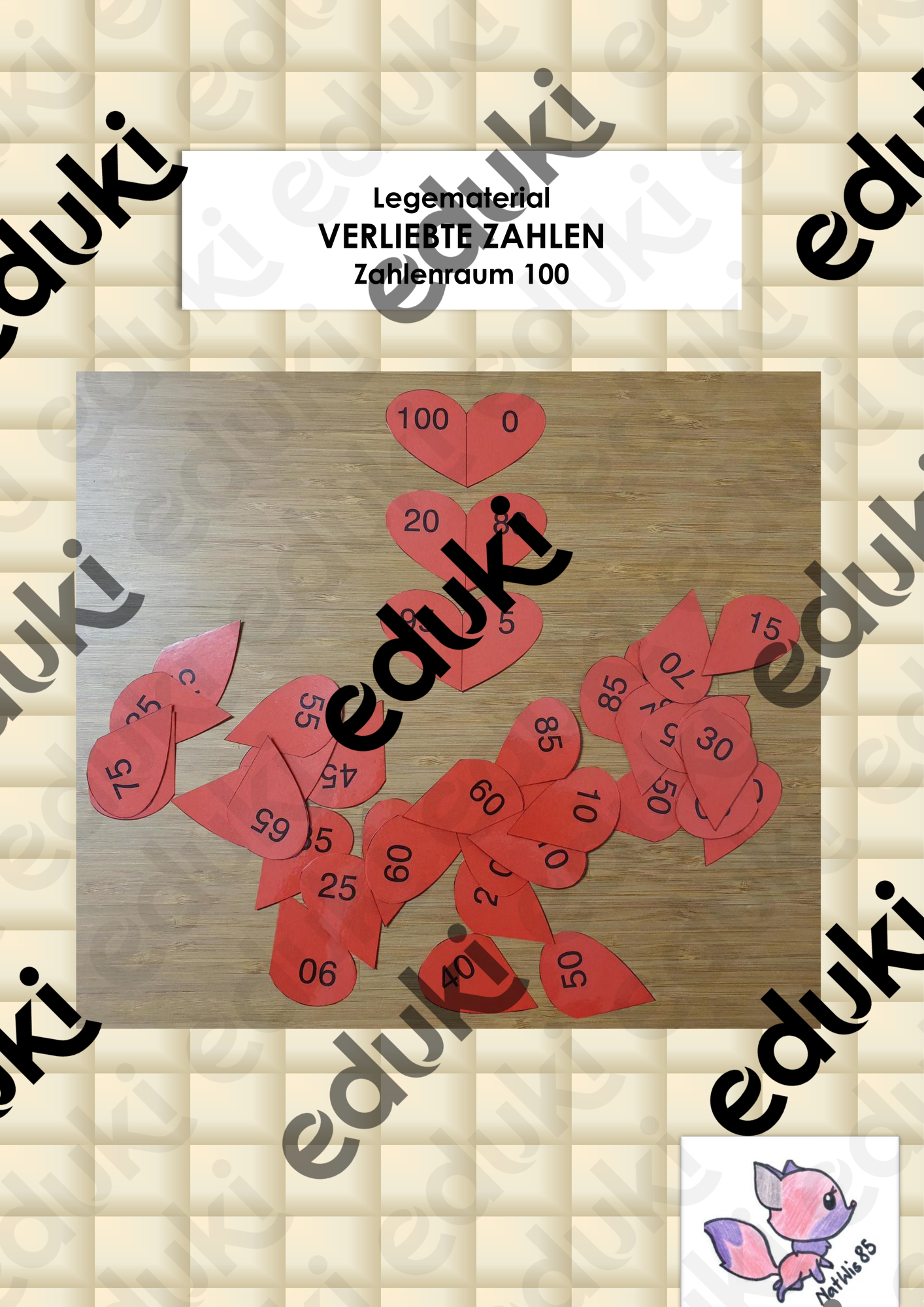 verliebte Zahlen (Zahlenraum 100) - Legematerial – Unterrichtsmaterial