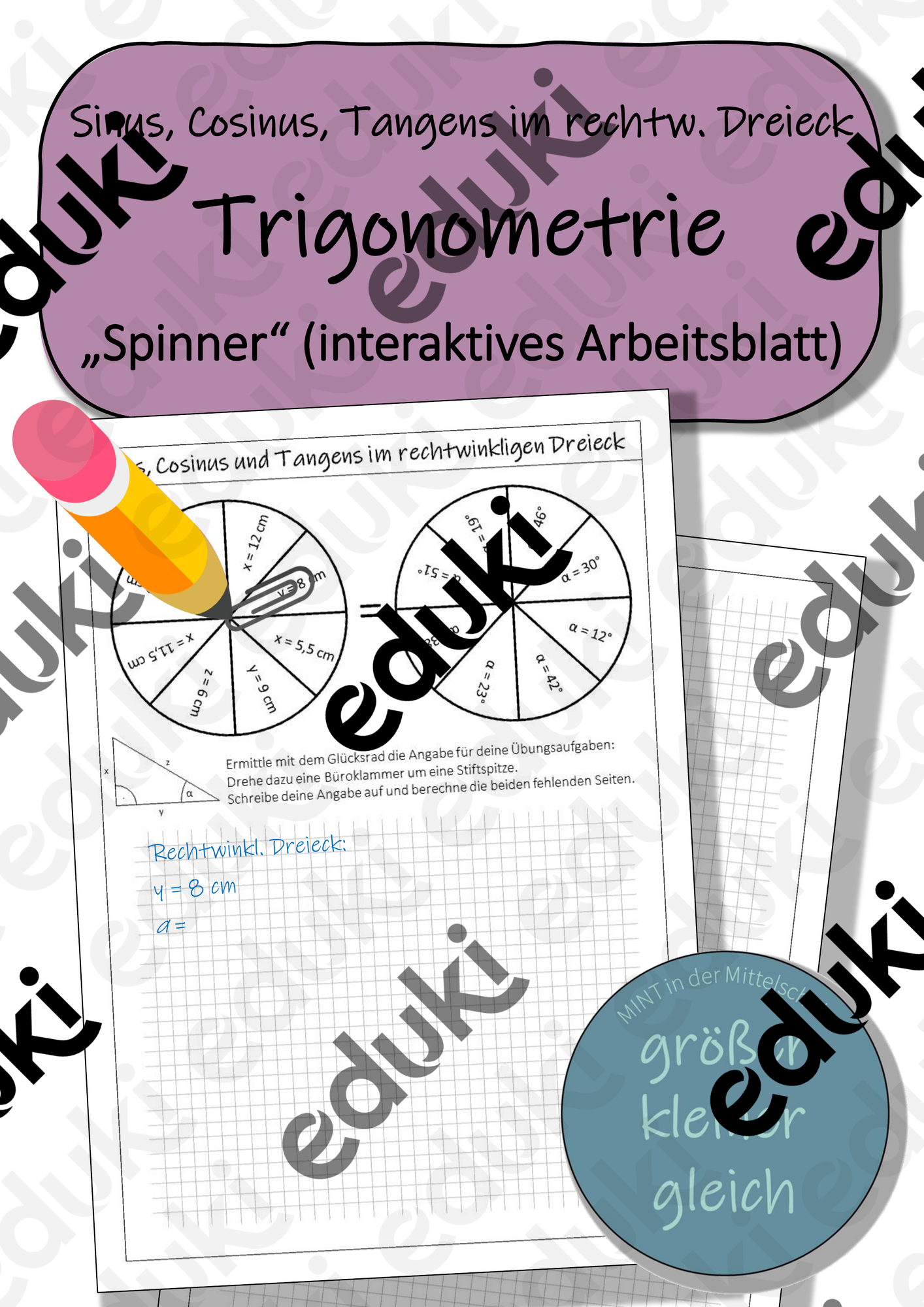 Trigonometrie (Sinus, Cosinus, Tangens) – Arbeitsblatt „Spinner