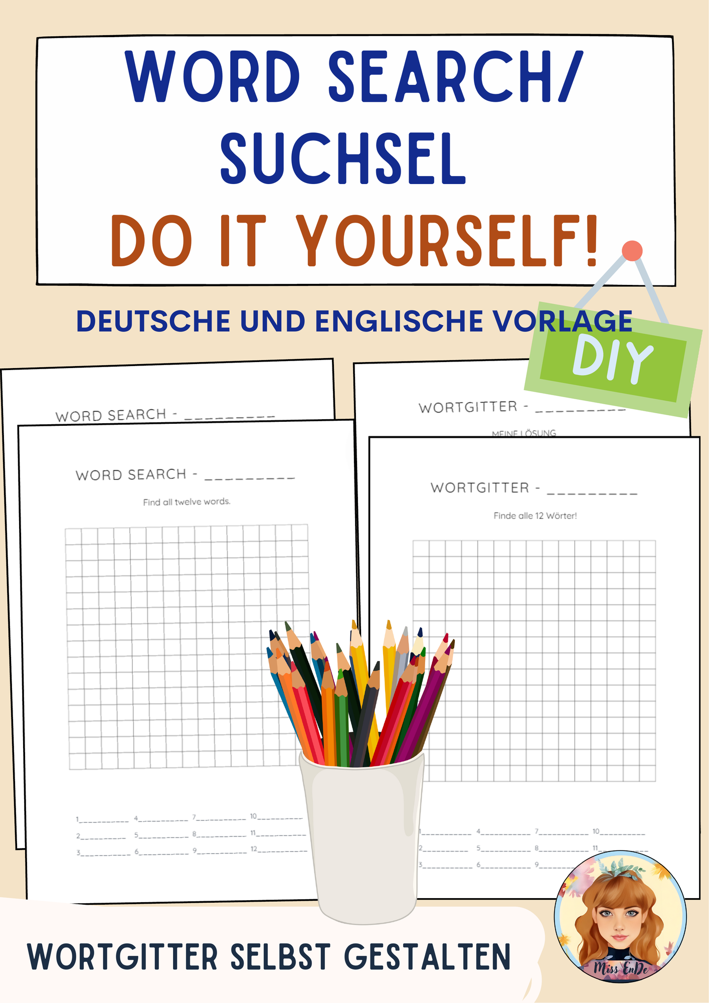Suchsel / Word Search selbst gestalten - Vorlage / Game