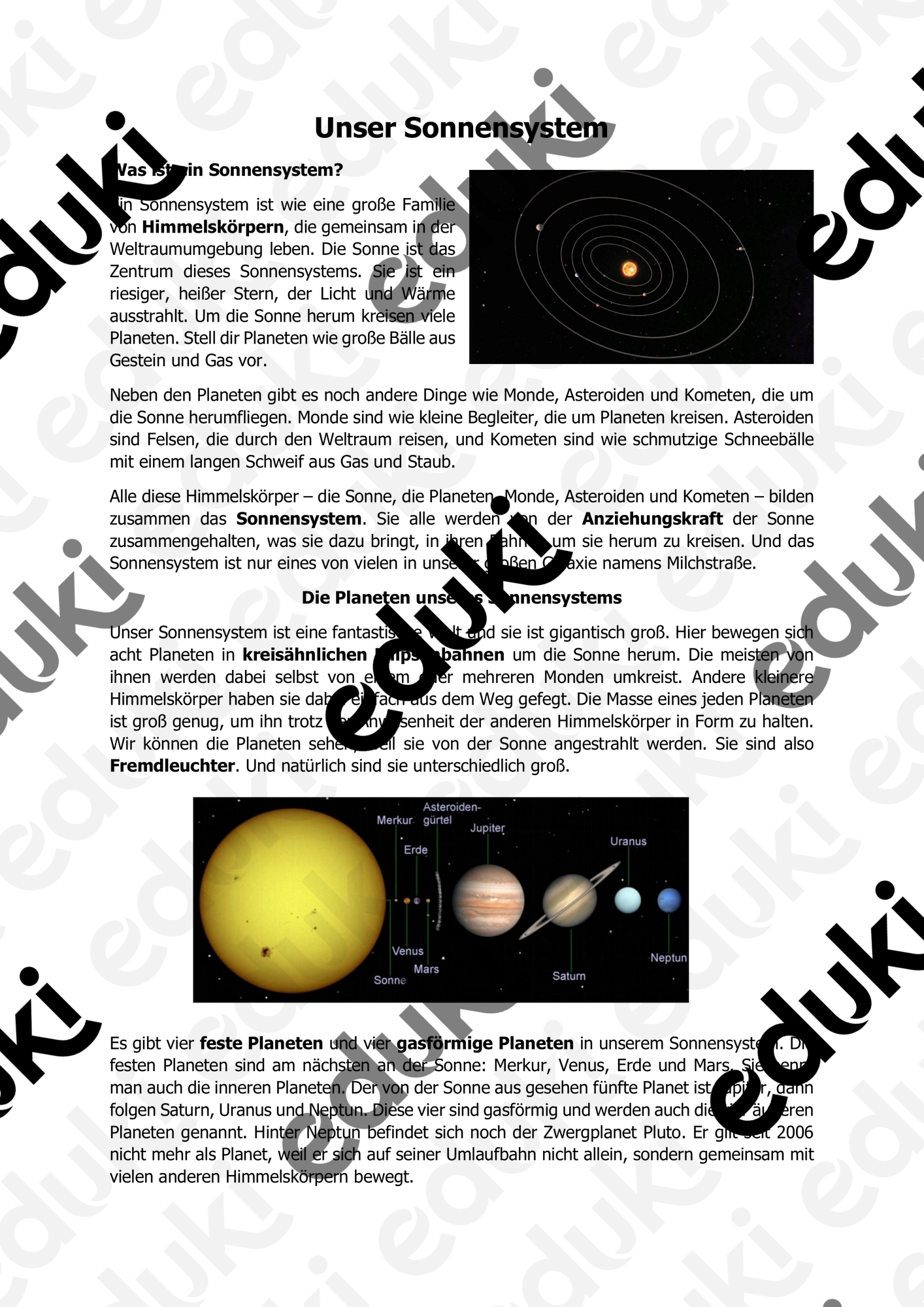 Unser Sonnensystem – Unterrichtsmaterial im Fach Erdkunde