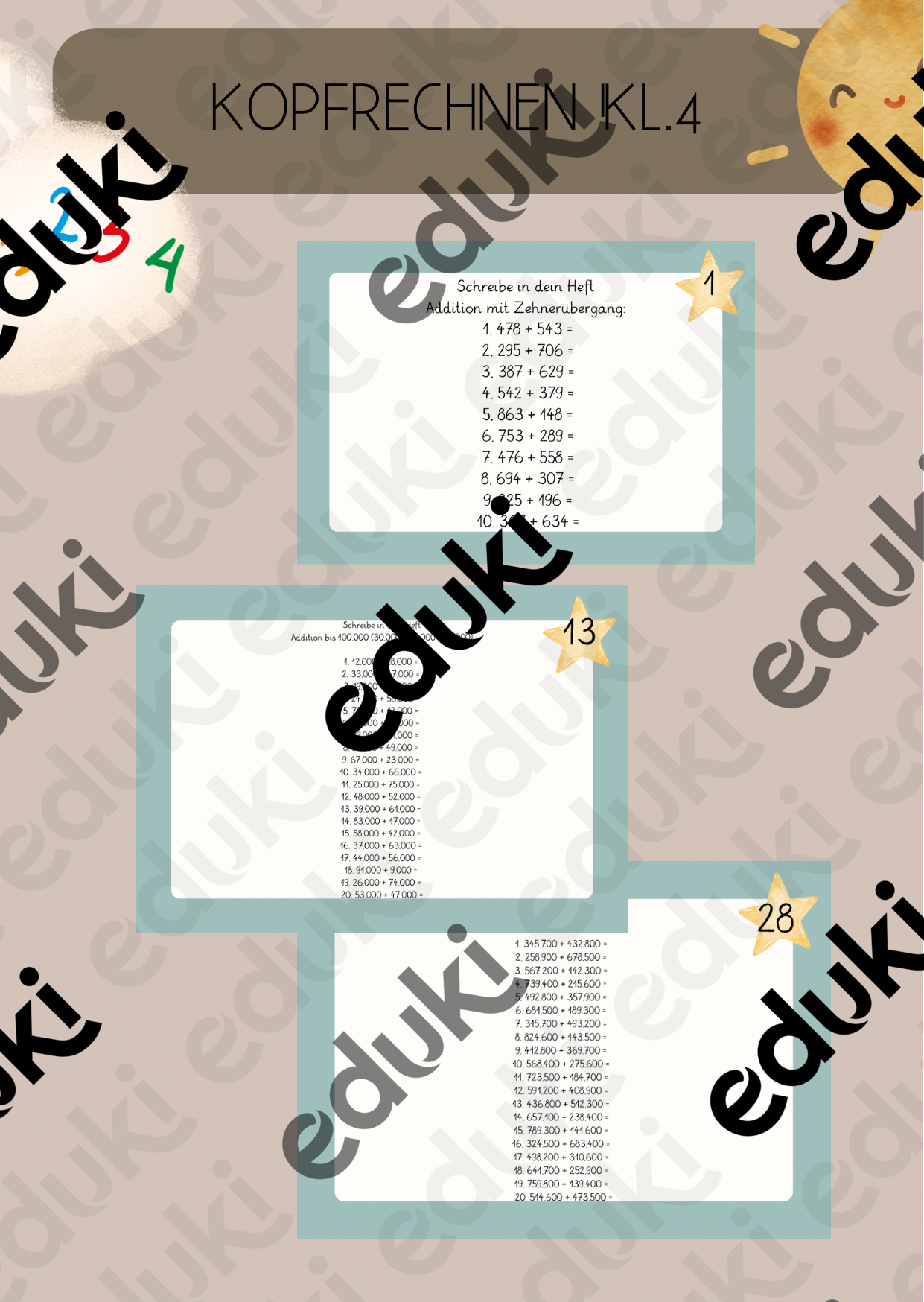 Kopfrechnen- Wochenaufgabe Kl.4 – Unterrichtsmaterial im Fach Mathematik
