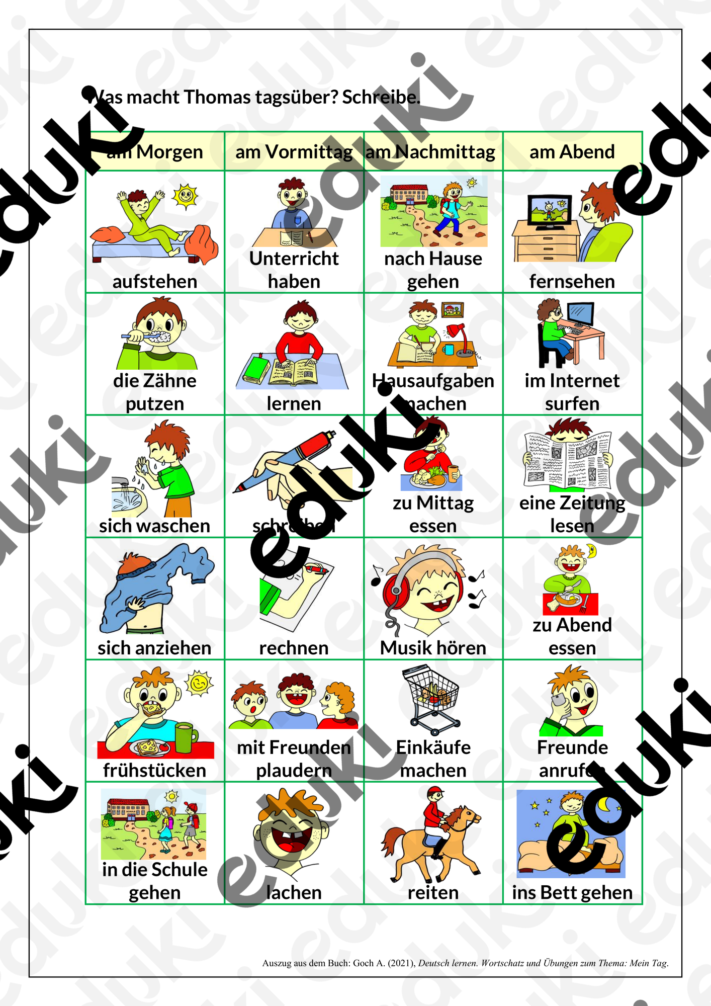 Mein Tag 7 – Wortschatz und Übungen - Arbeitsblätter, Grundschule
