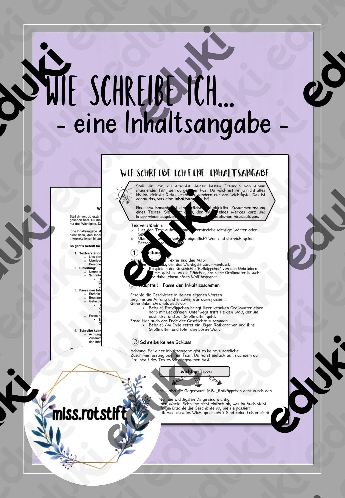 Wie schreibe ich... - eine Inhaltsangabe – Unterrichtsmaterial im Fach