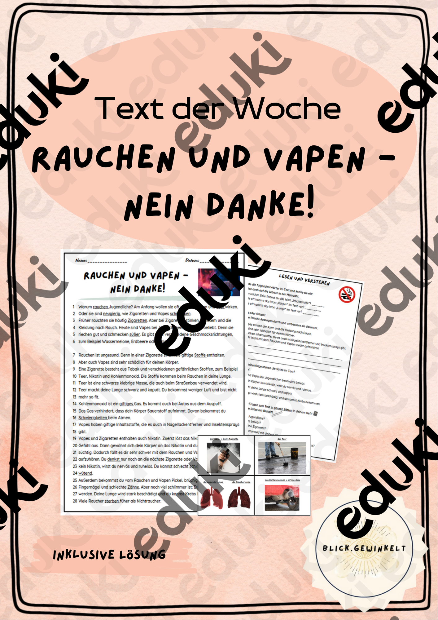 Text der Woche: Rauchen und Vapen - nein danke! Unterrichtsmaterial im Fach Deutsch Text der Woche: Rauchen und Vapen - nein danke! Unterrichtsmaterial im Fach Deutsch