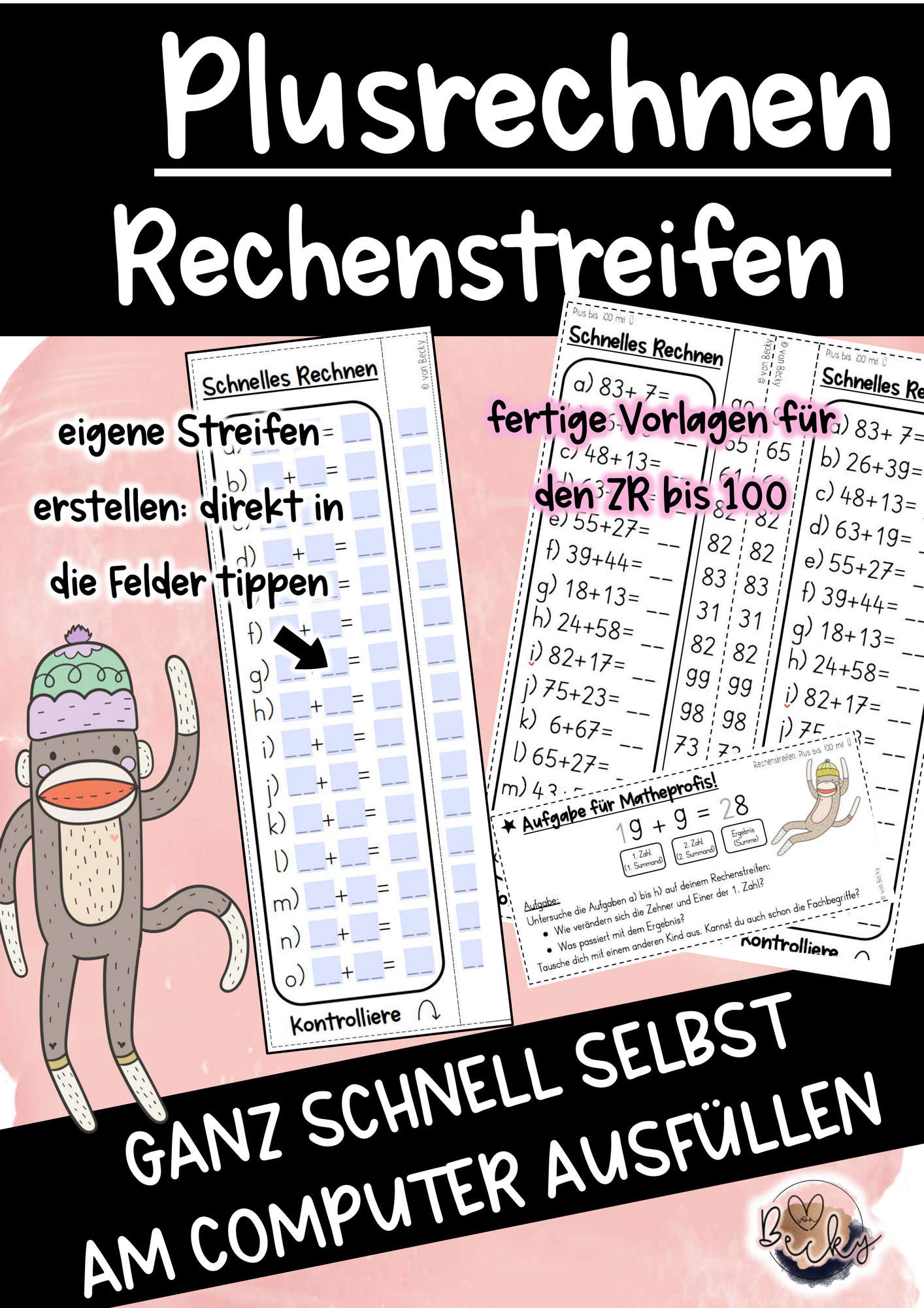 Rechenstreifen Plus Arbeitsblatt und interaktive PDF (Übungsmaterial