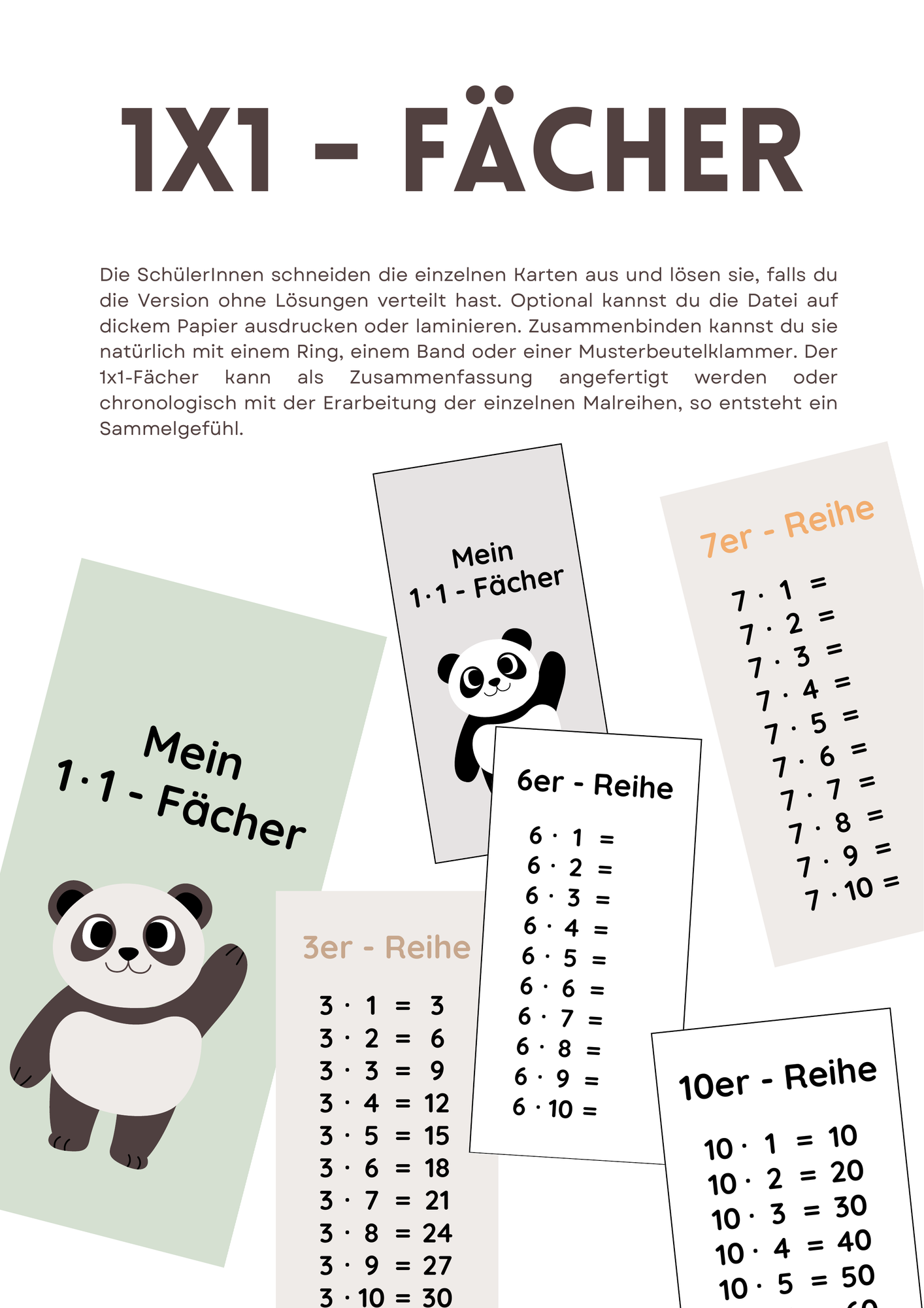 1x1-Fächer, Überblick über die Malfolgen – Unterrichtsmaterial im Fach