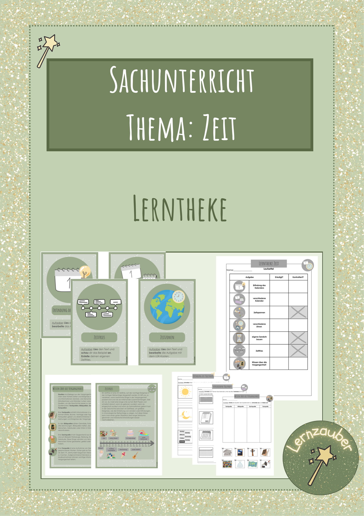 Lerntheke Zeit mit differenzierten Arbeitsblättern