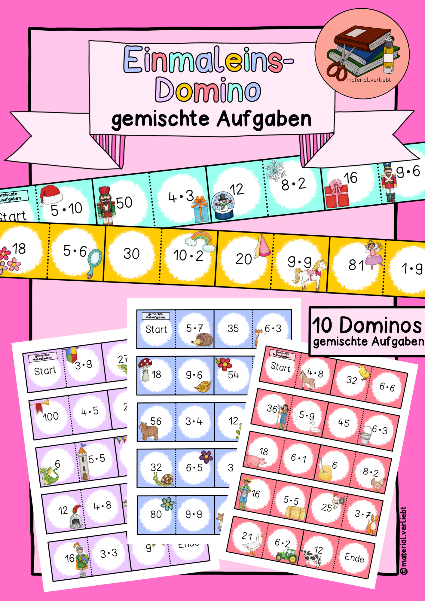 Einmaleins Domino; kleines Einmaleins; Freiarbeitsmaterial