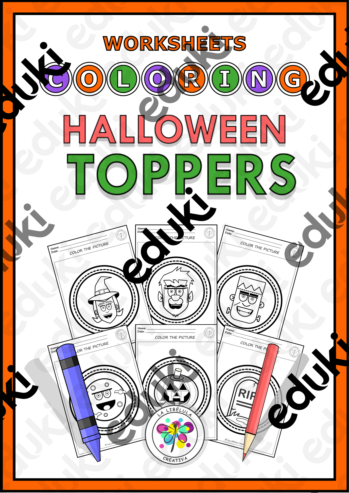 WORKSHEETS COLORING HALLOWEEN TOPPERS DECORATE CRAFT - material de la ...