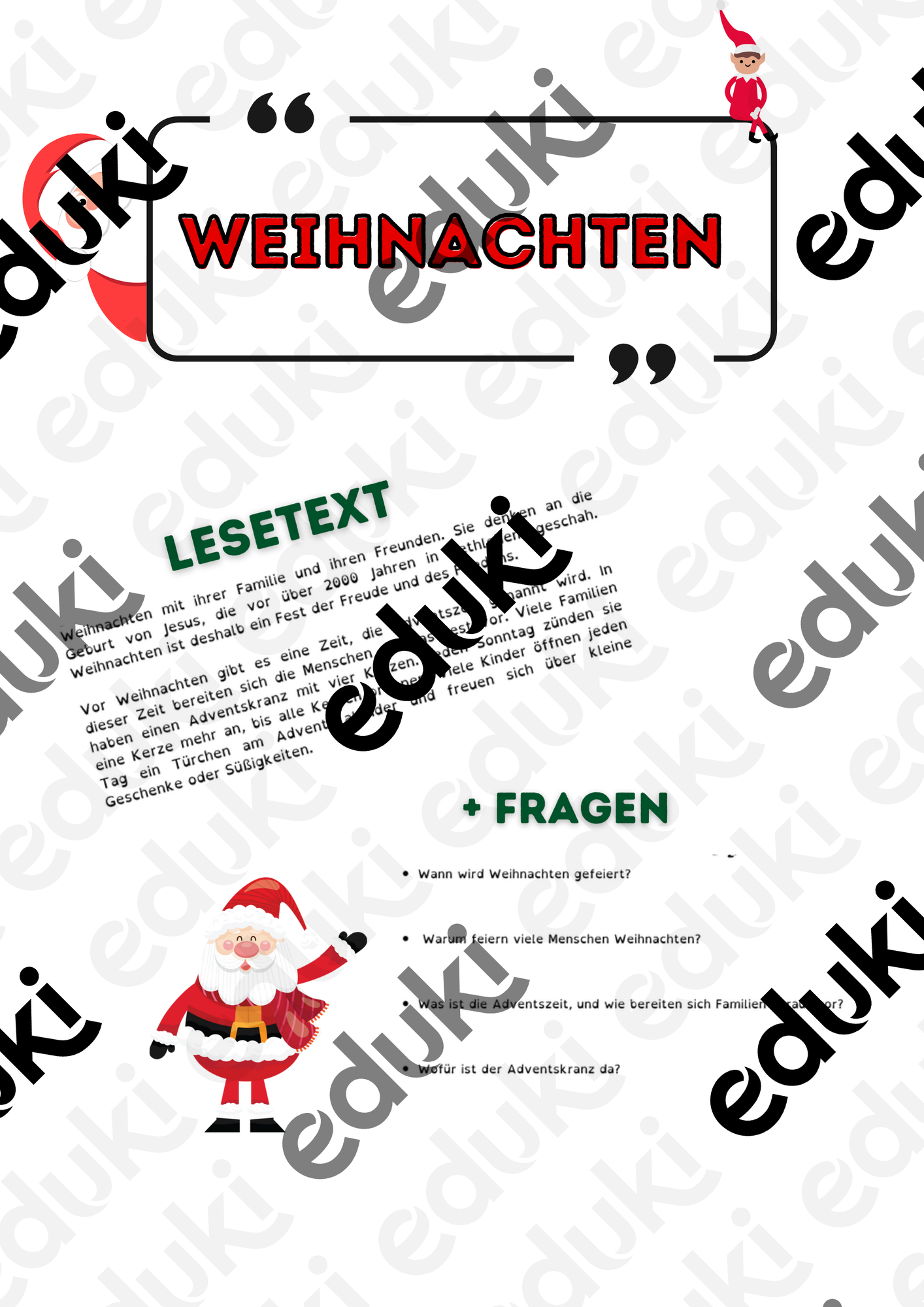 Lesetext: Weihnachten (+Fragen) – Unterrichtsmaterial im Fach Deutsch
