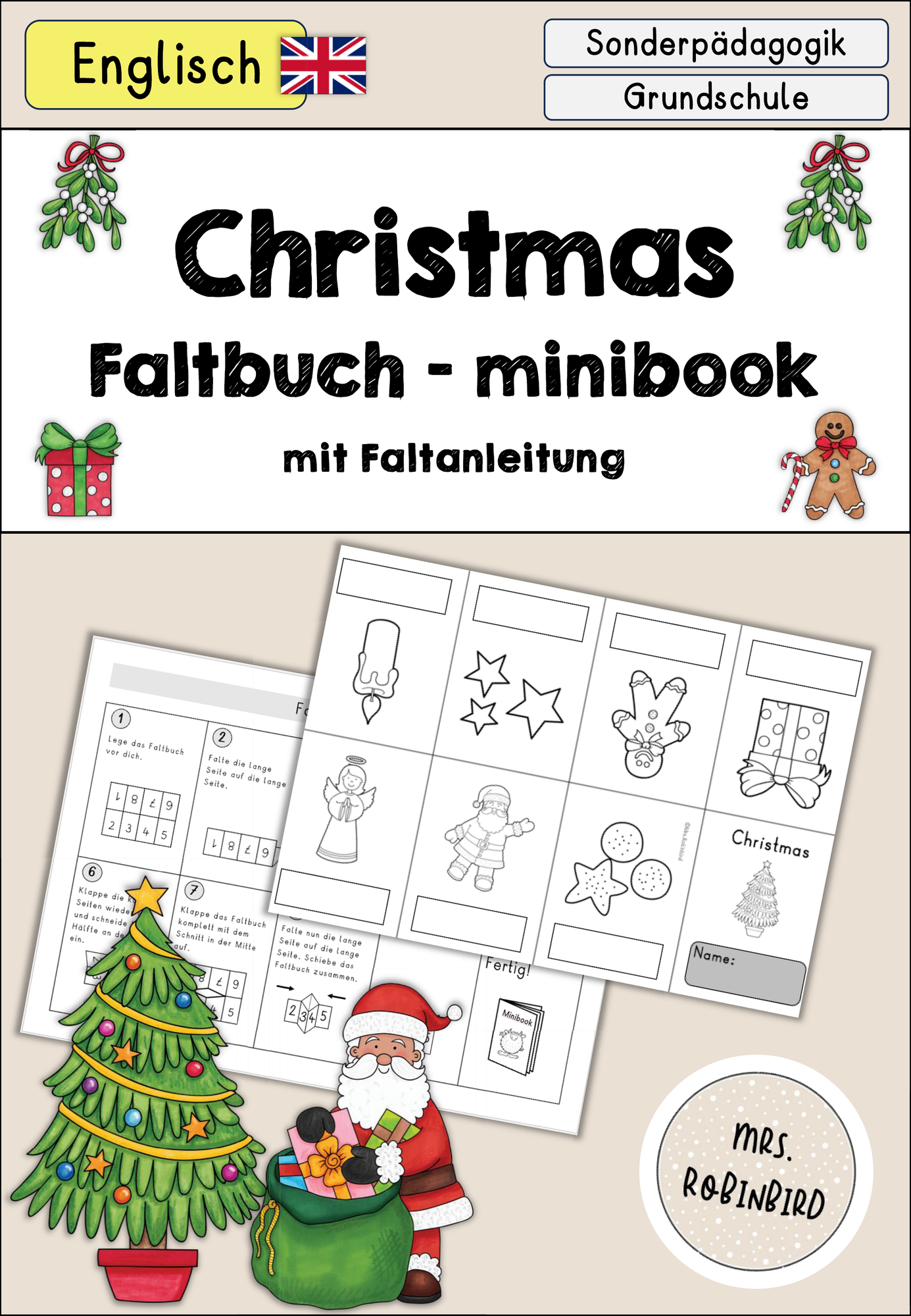 christmas weihnachten faltbuch minibook - englisch