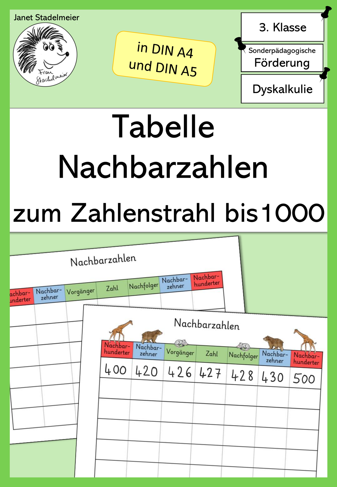 Zahlenstrahl bis 1000 -Tabelle Nachbarzahlen – Unterrichtsmaterial im