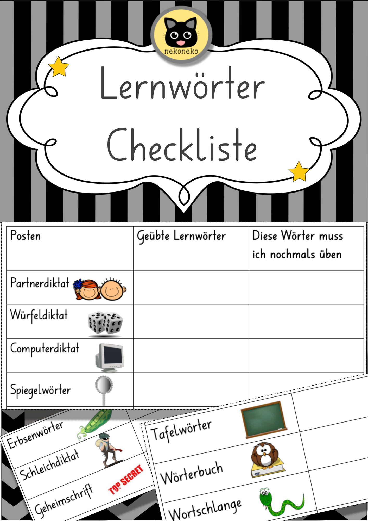 Lernwörter-Checkliste für das Lernwörter-Training an Stationen (PDF und