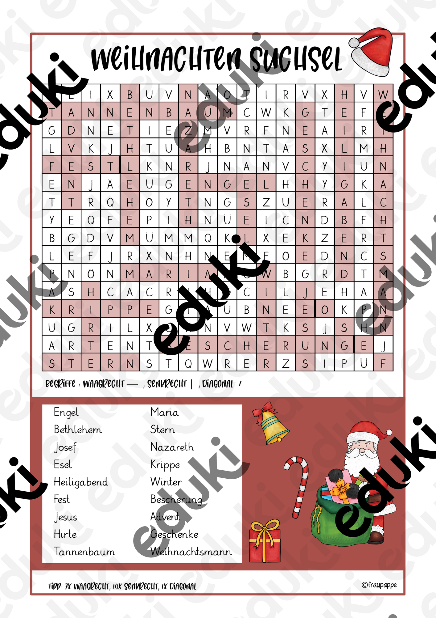 Weihnachten Suchsel / Buchstabengitter – Unterrichtsmaterial im Fach