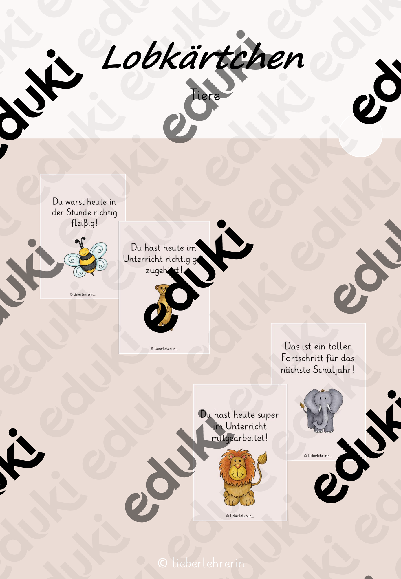 Lobkarten - Tiersymbole – Unterrichtsmaterial im Fach Fachübergreifendes