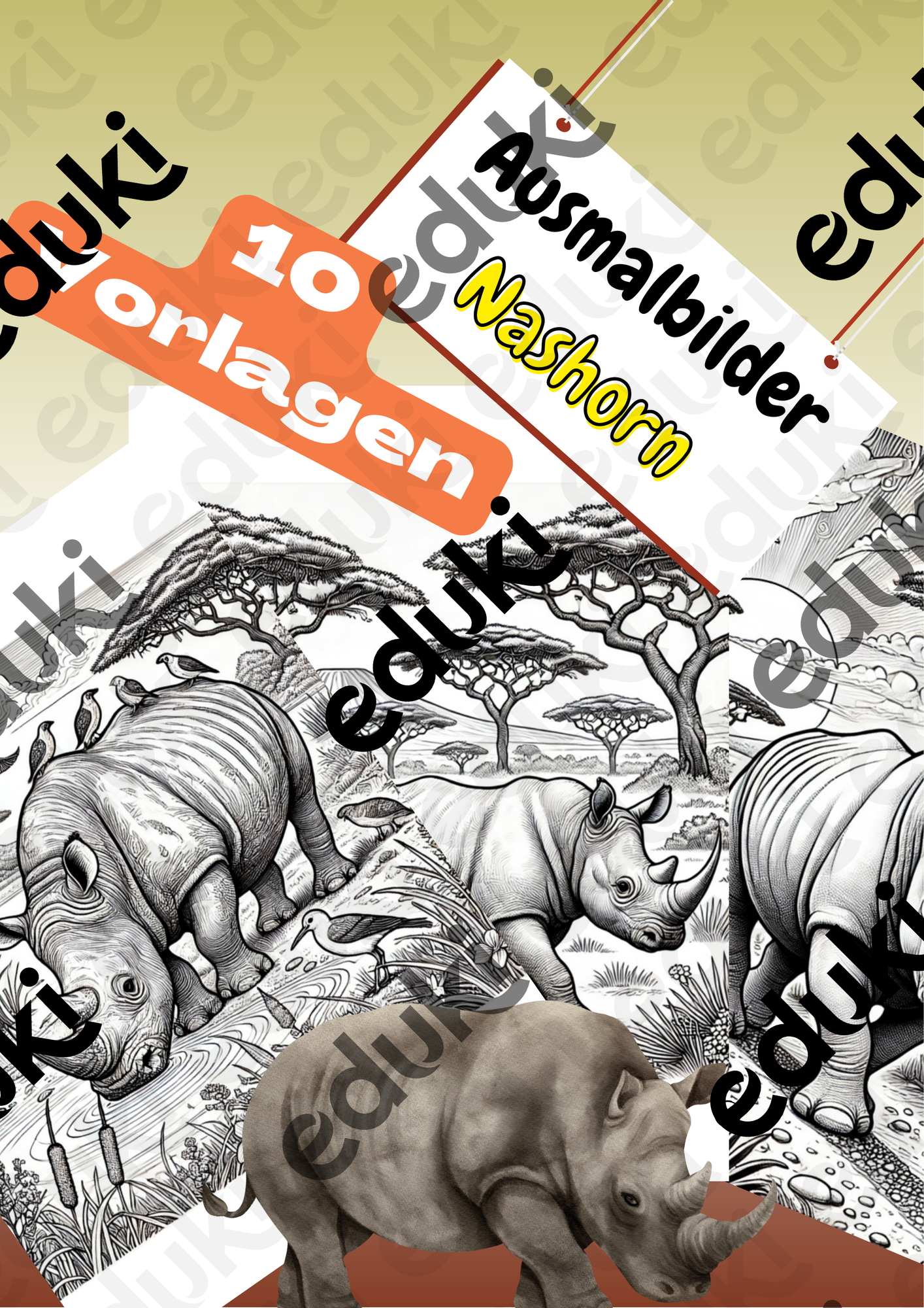 Ausmalbilder Nashorn (10 Vorlagen) – Unterrichtsmaterial im Fach Kunst