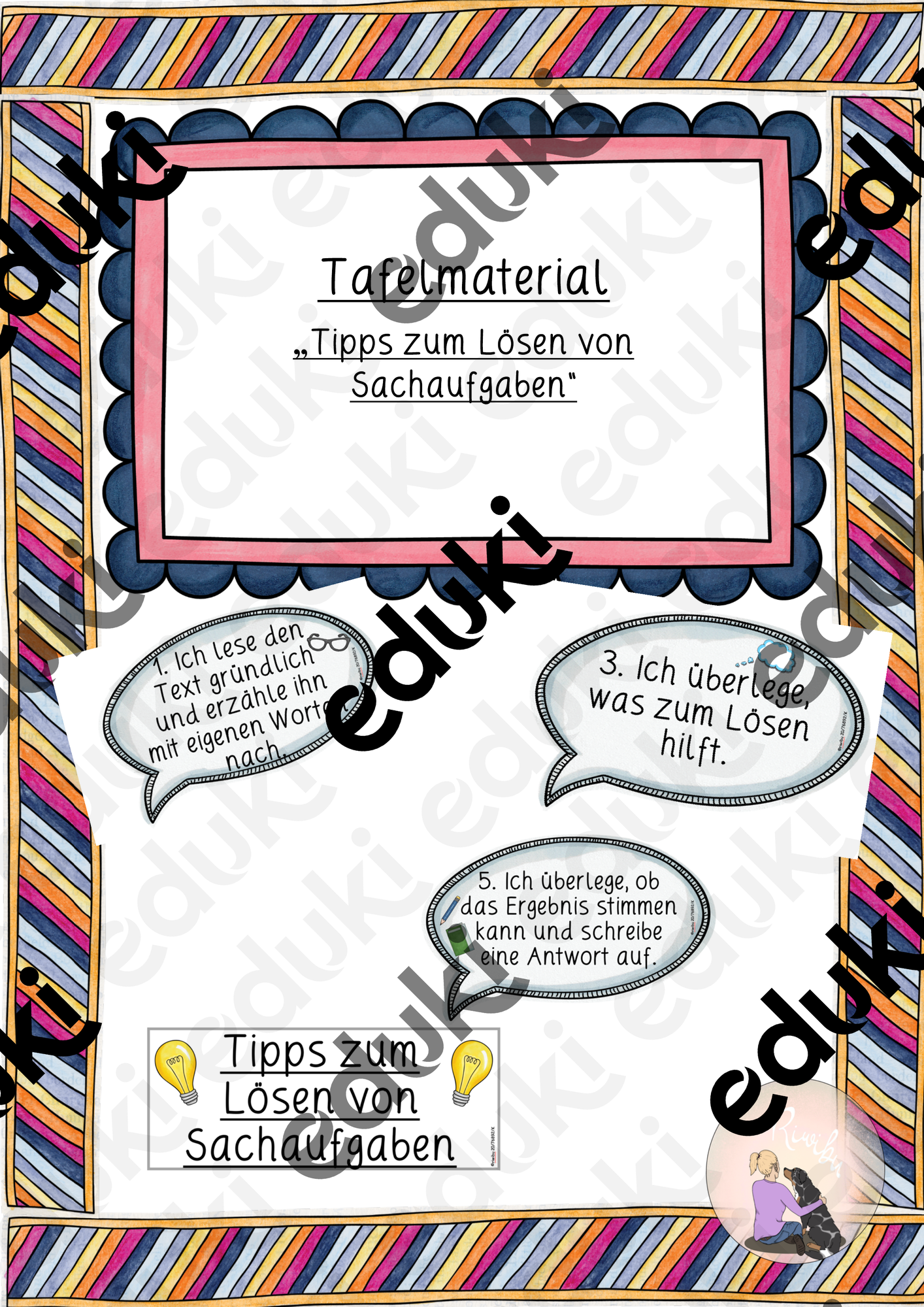 Tipps zum Lösen von Sachaufgaben- Tafelmaterial – Unterrichtsmaterial