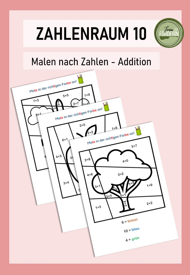 Malen nach Zahlen im Zahlenraum 10 Addition – Unterrichtsmaterial im