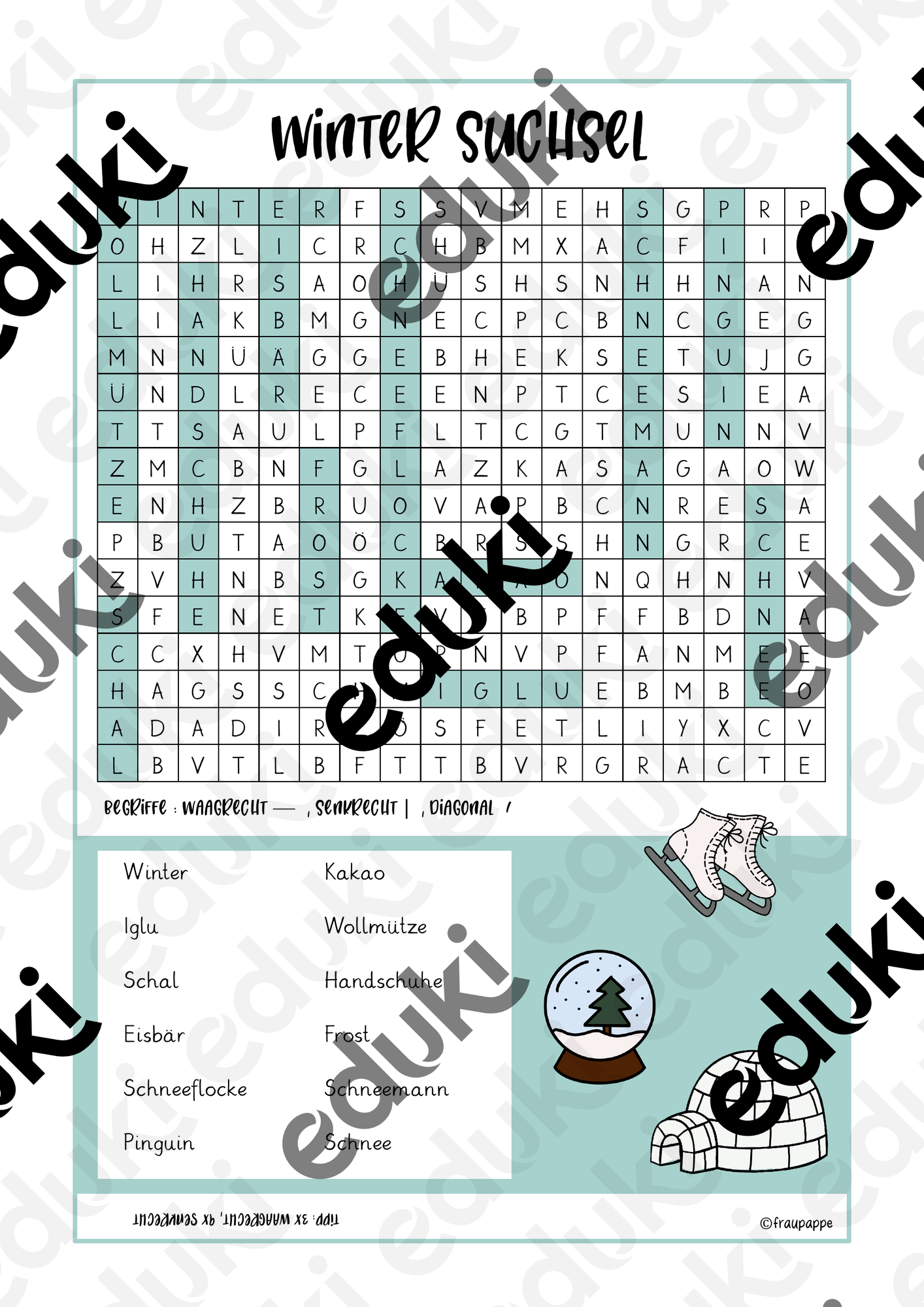 Winter Suchsel / Buchstabengitter – Unterrichtsmaterial im Fach Deutsch