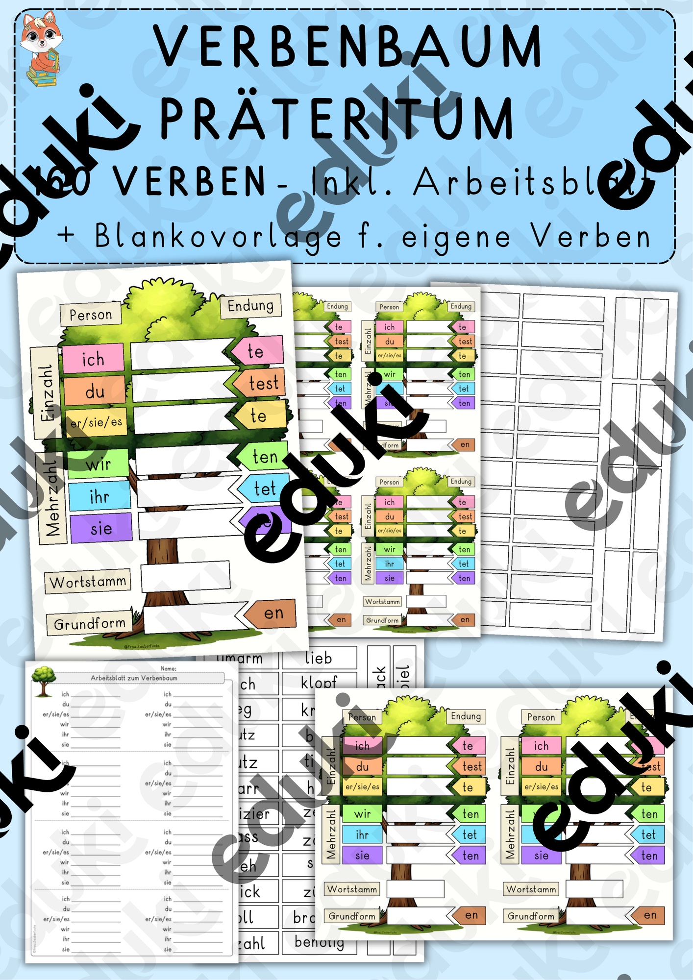 Verbenbaum Präteritum, 160 regelmäßige Verben, A4 + mehr ...