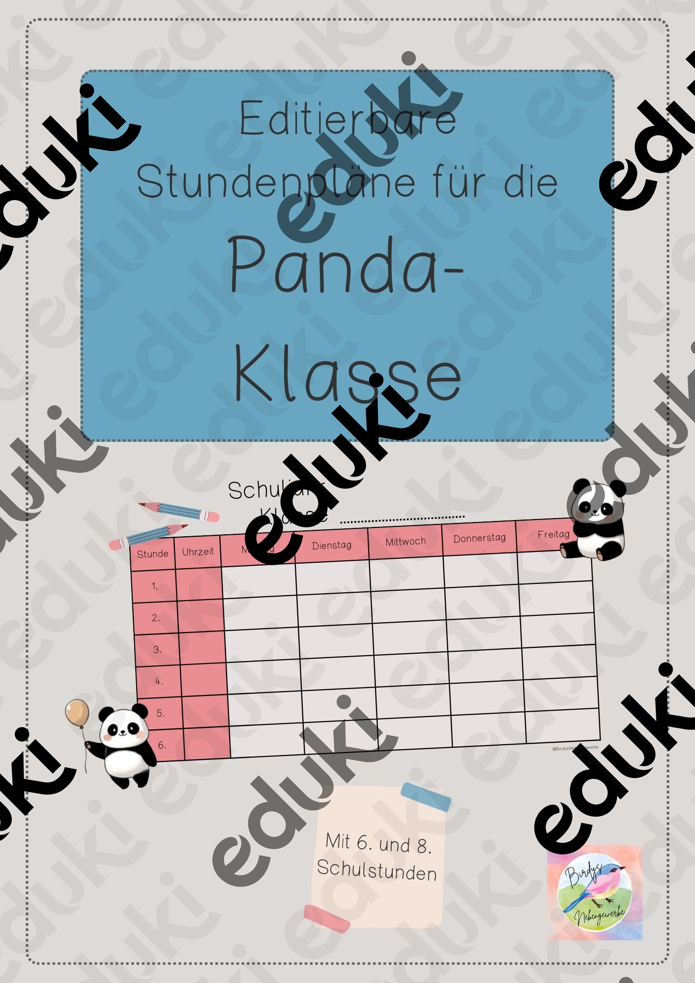 Editierbare Stundenpläne für deine Panda-Klasse – Unterrichtsmaterial ...