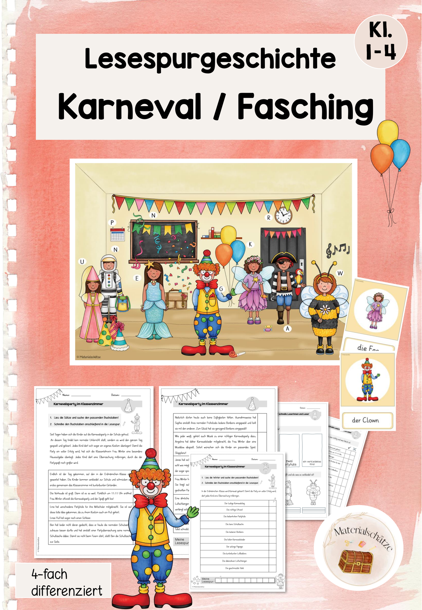 Lesespur Karneval, Fasching (Klasse 1 - 4) – Unterrichtsmaterial in den