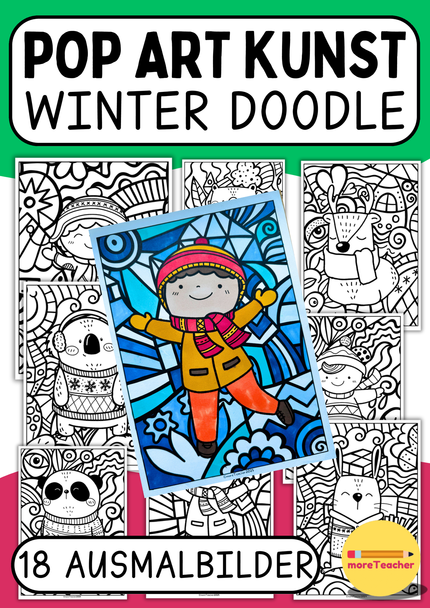 Pop Art Kunst - Doodle-Ausmalbilder Winter – Unterrichtsmaterial im
