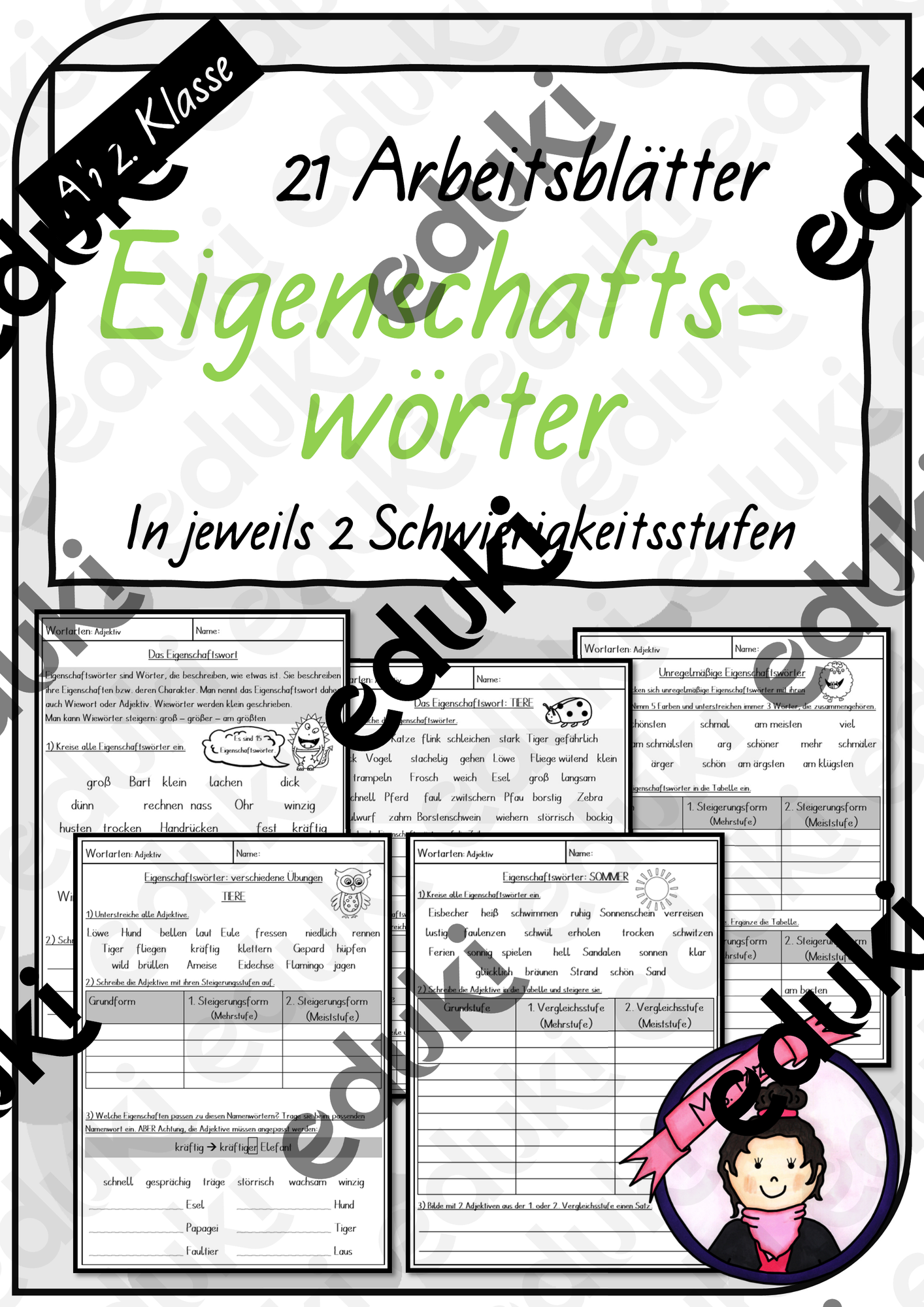 Adjektive | Differenzierte Arbeitsblätter – Unterrichtsmaterial im Fach