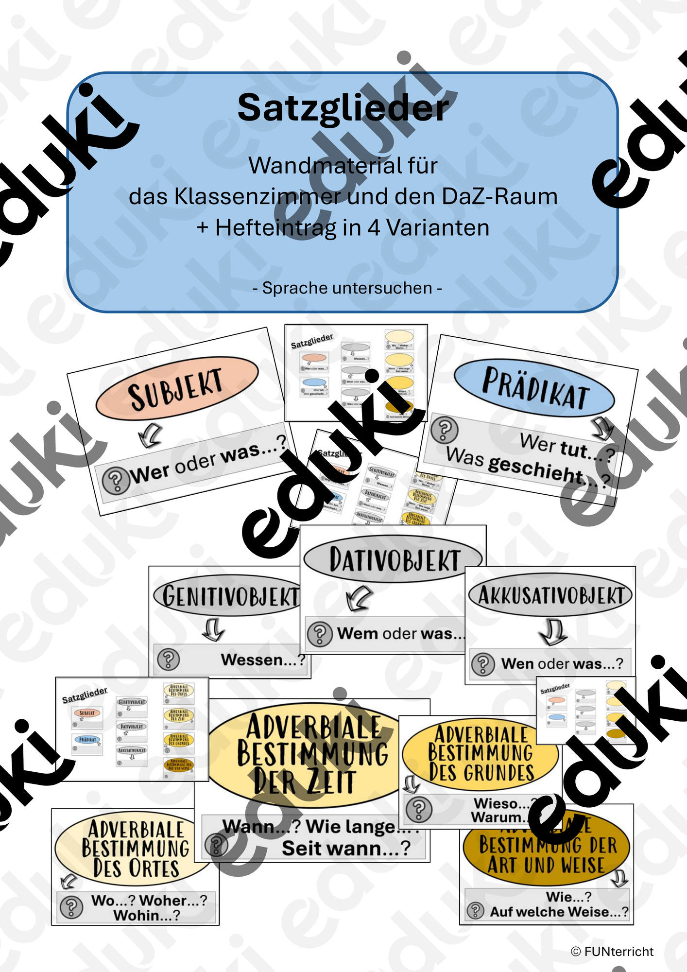 Satzglieder Tafelmaterial – Unterrichtsmaterial im Fach Deutsch