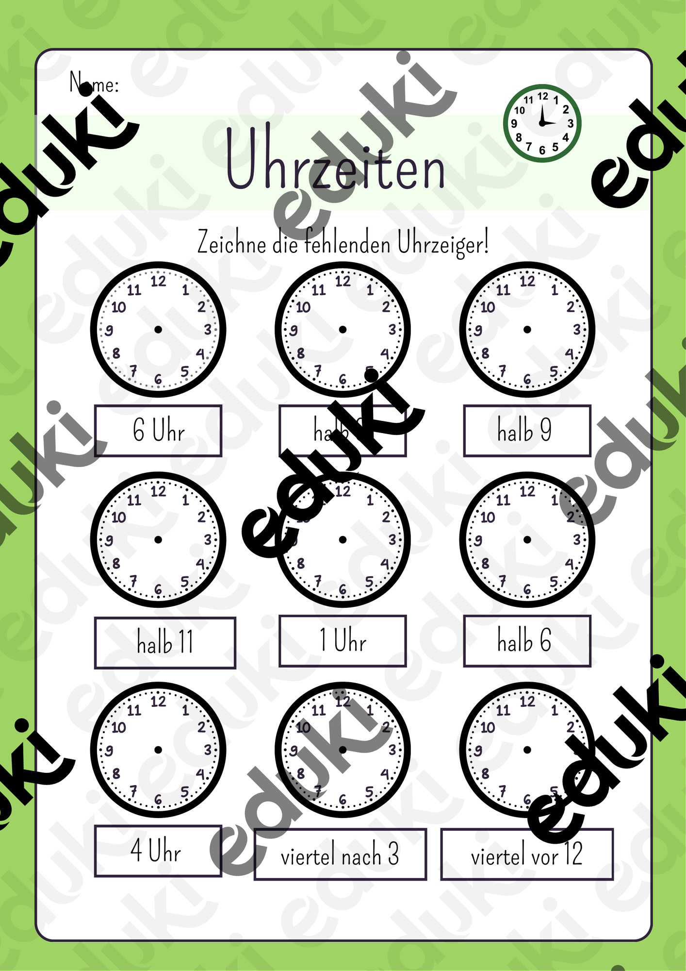 Uhrzeiten einzeichnen – Unterrichtsmaterial im Fach Mathematik