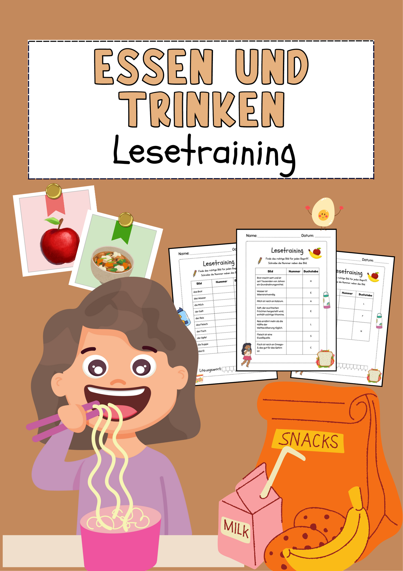 Essen und Trinken Deutsch Lesetraining Grundschule Klasse 3 und 4 Lesen