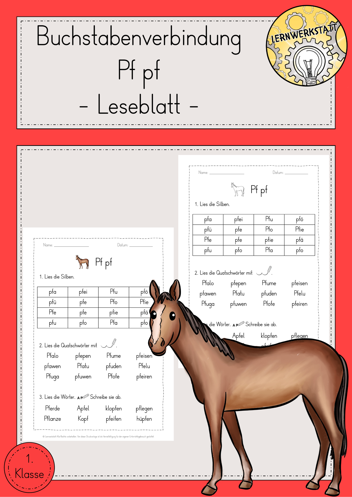 Leseblatt Pf pf Klasse 1 – Unterrichtsmaterial im Fach Deutsch