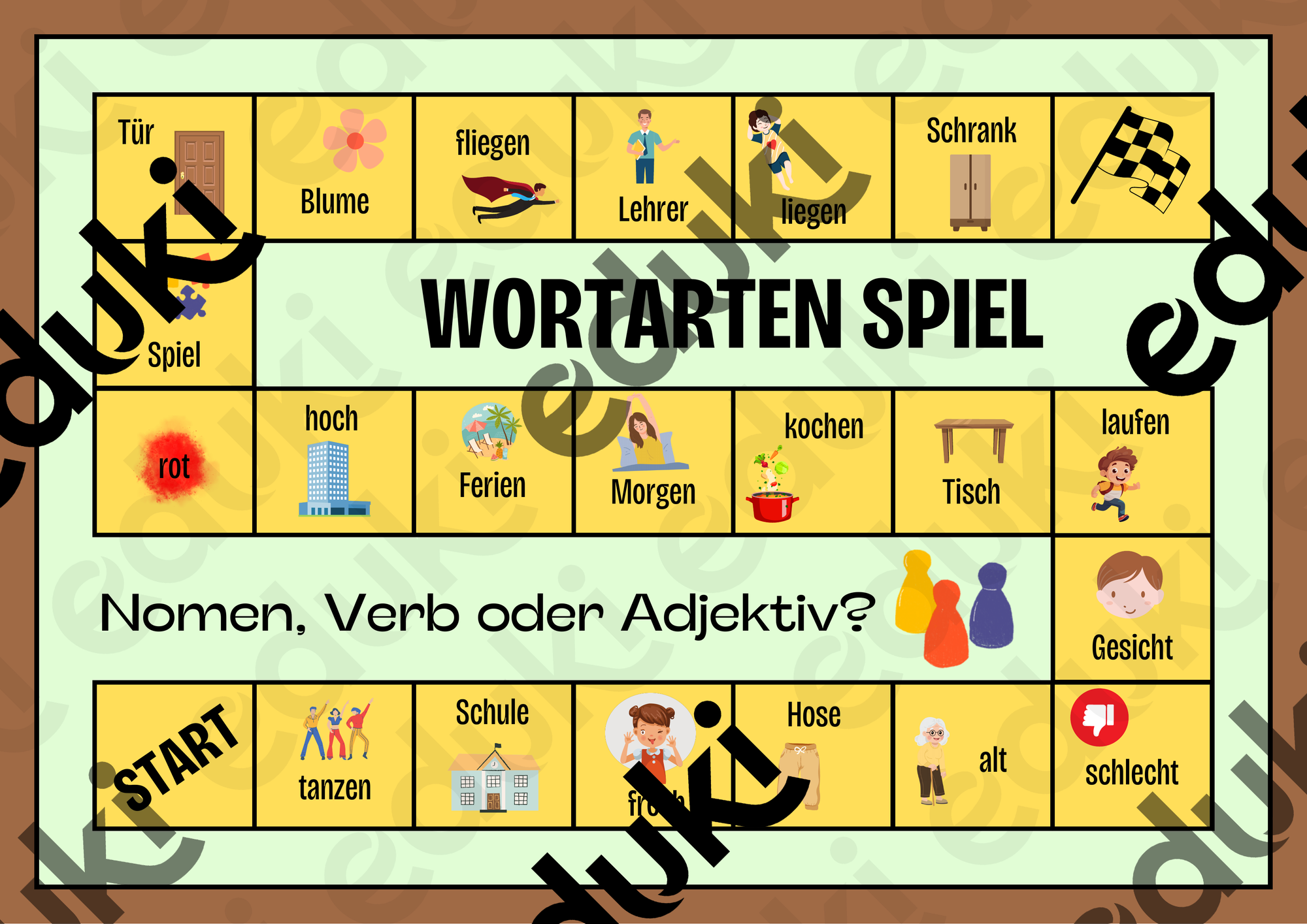 Wortarten Spiel Nomen Verben Adjektive – Unterrichtsmaterial im Fach