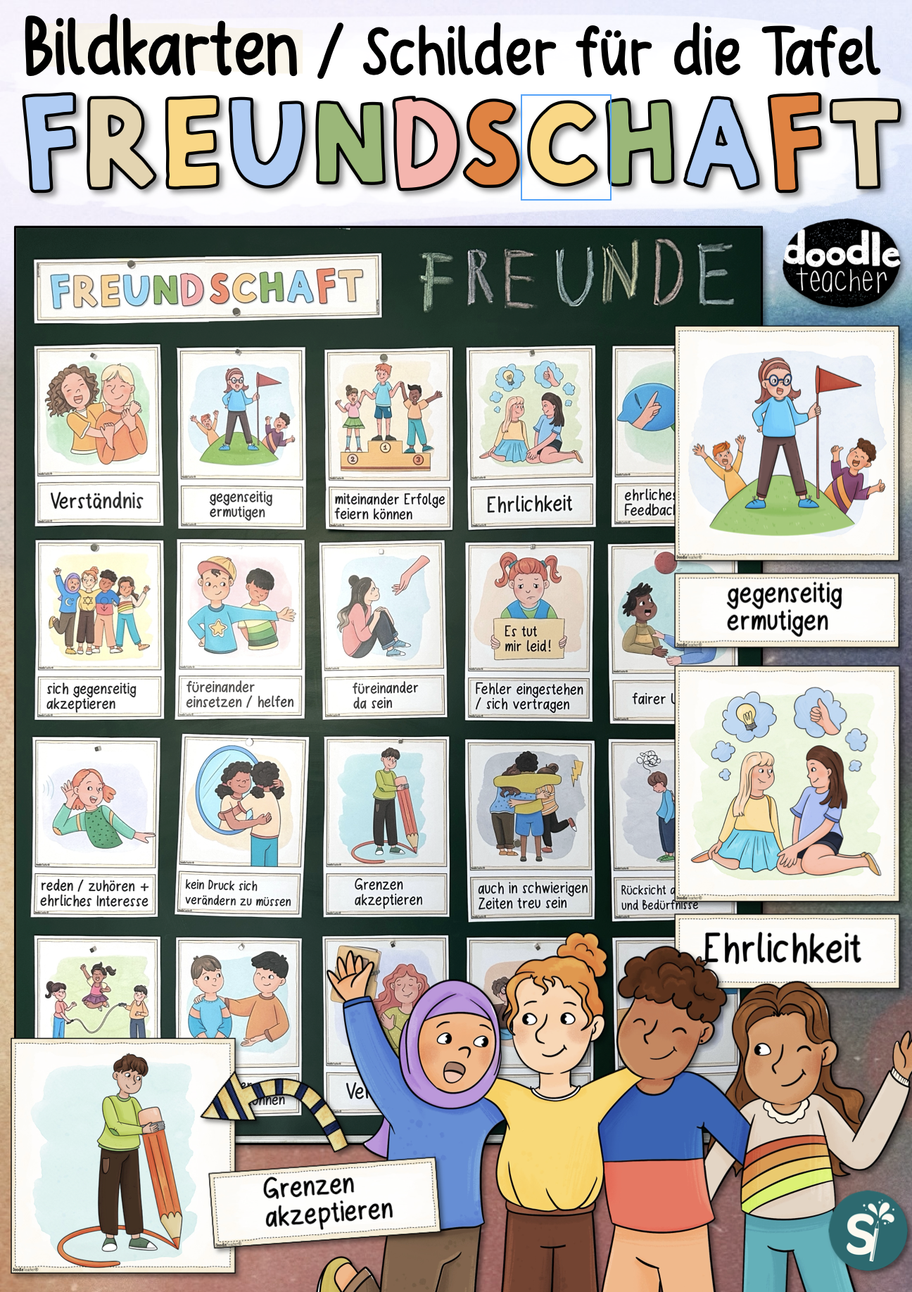 Freundschaft - 20 Bildkarten Merkmale Gute Freunde / Tafelkarten ...