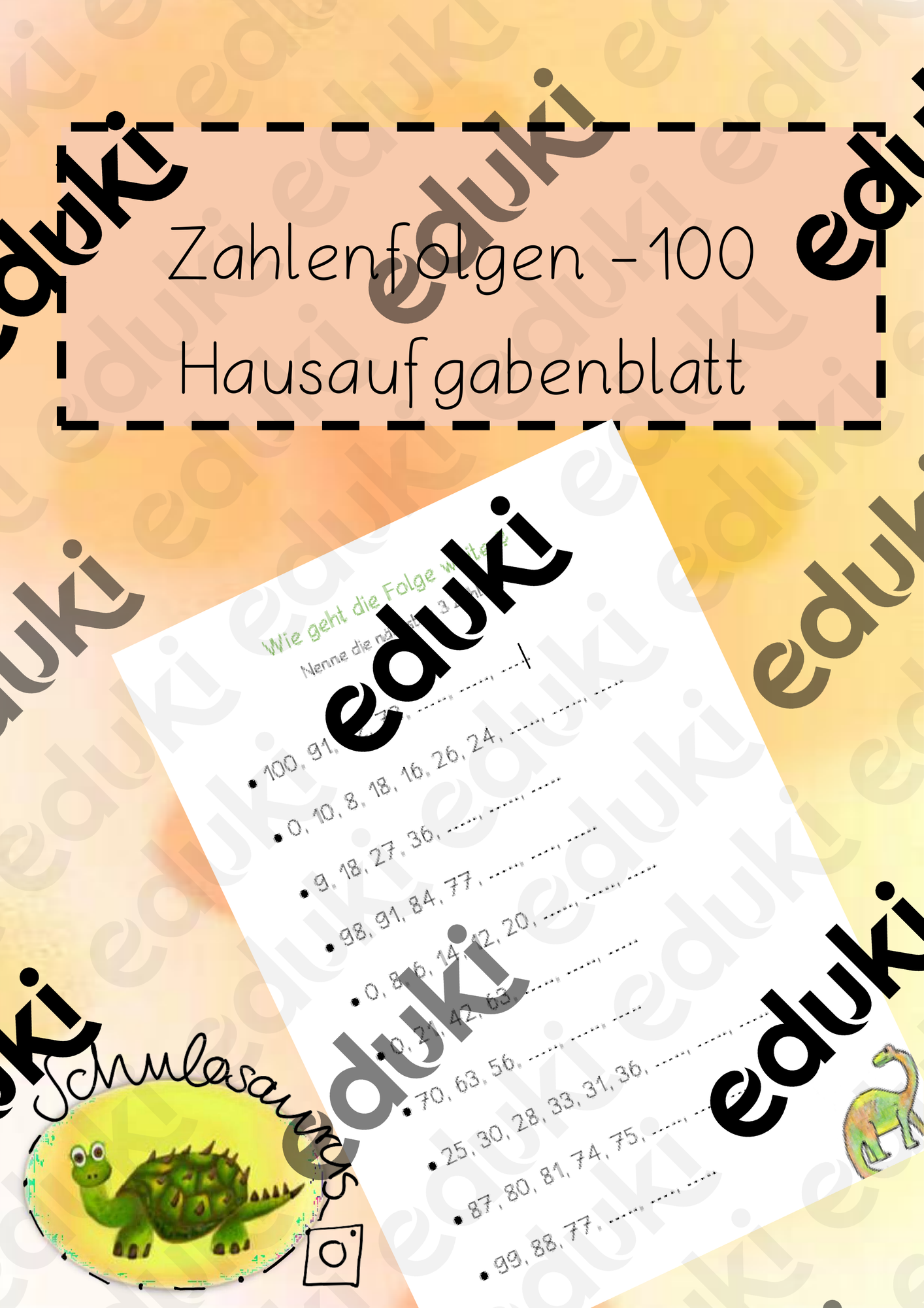 hausaufgabenblatt Zahlenfolgen -100 – Unterrichtsmaterial im Fach