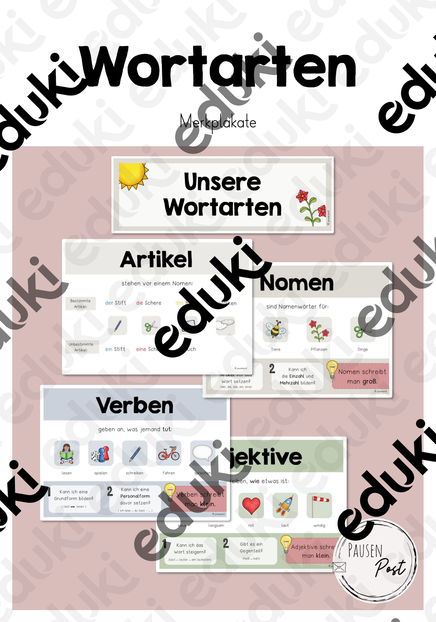 Unsere Wortarten - Merkplakate – Unterrichtsmaterial im Fach Deutsch
