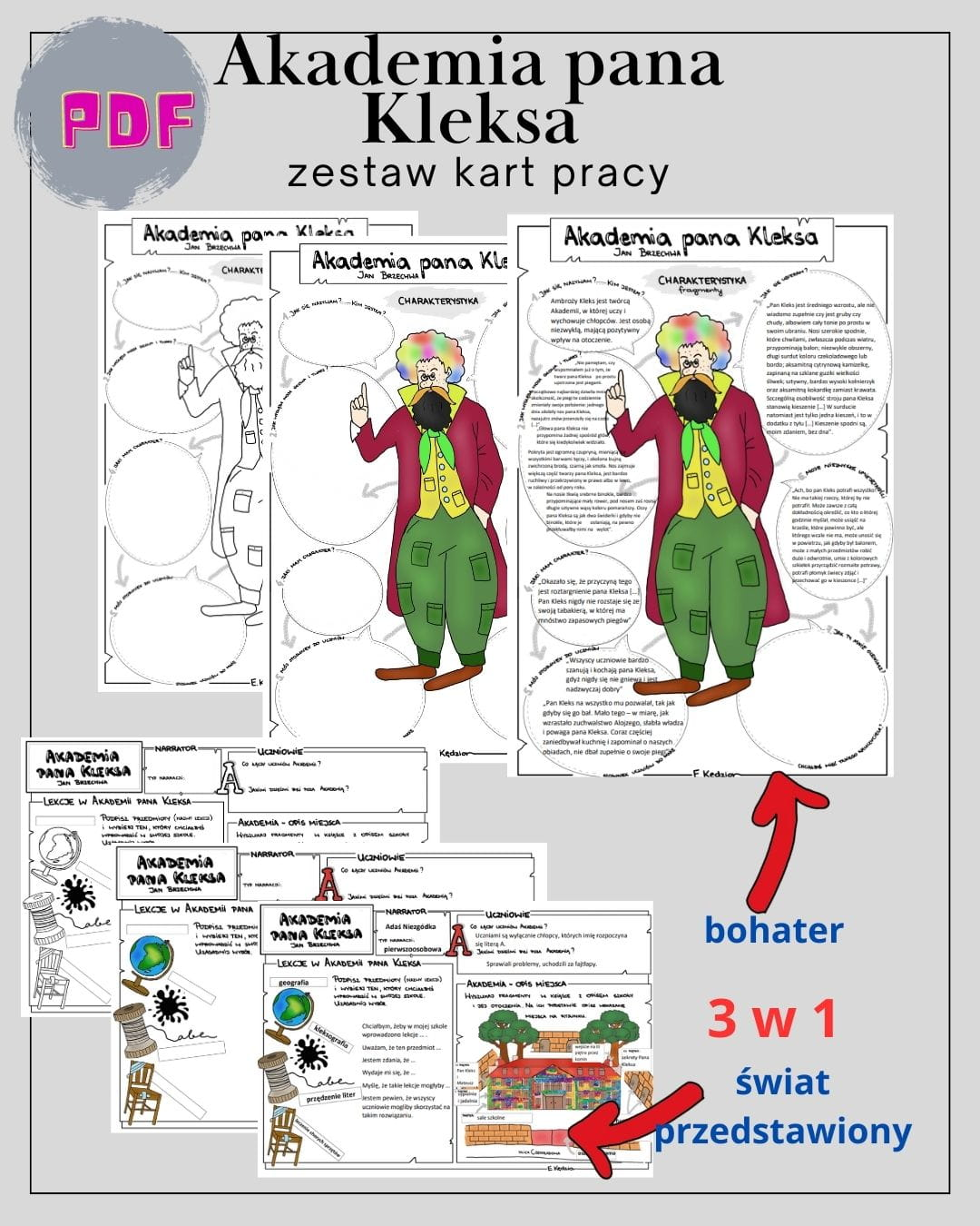 Akademia pana Kleksa (karty pracy puste i uzupełnione) – materiały