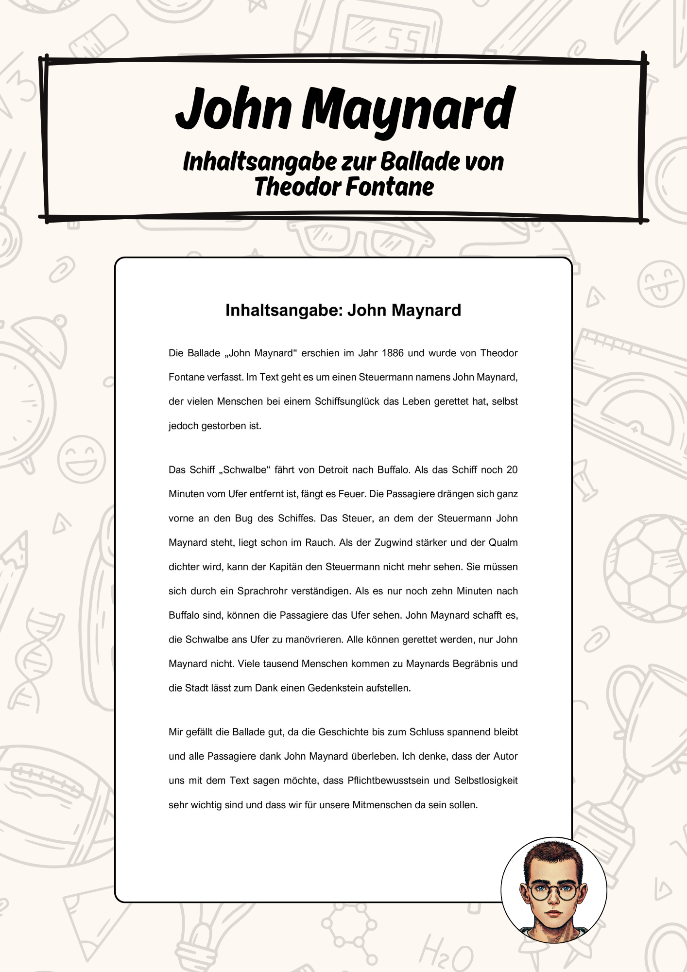 Inhaltsangabe: John Maynard  Unterrichtsmaterial im Fach Deutsch