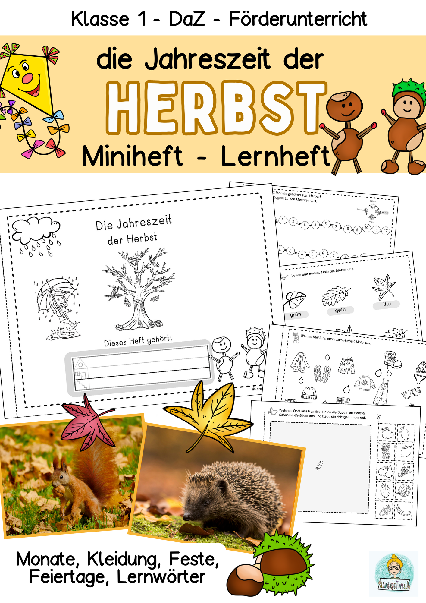 Miniheft der Herbst. Arbeitsblätter Klasse 1, Klasse 2 ...