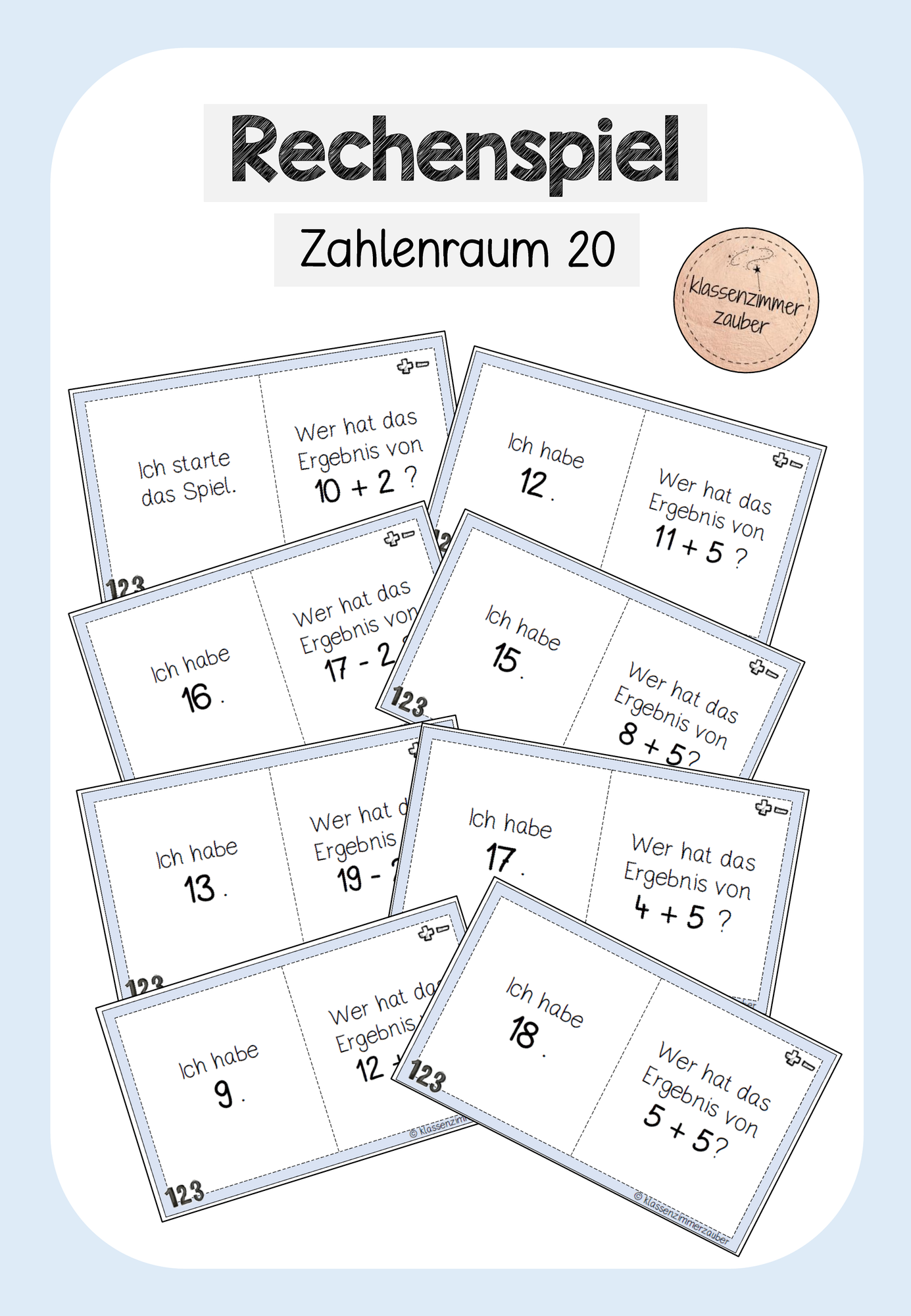 Rechenspiel - Zahlenraum 20 (Kopfrechnen) – Unterrichtsmaterial im Fach