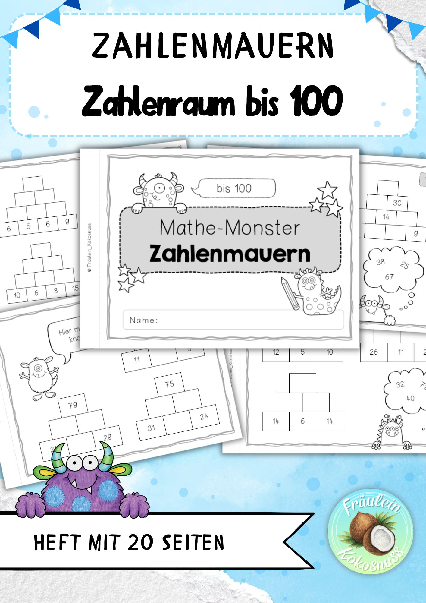 Zahlenmauern: ZR 100 - Heft (Mathe 2. / 3. Klasse) Rechenmauern