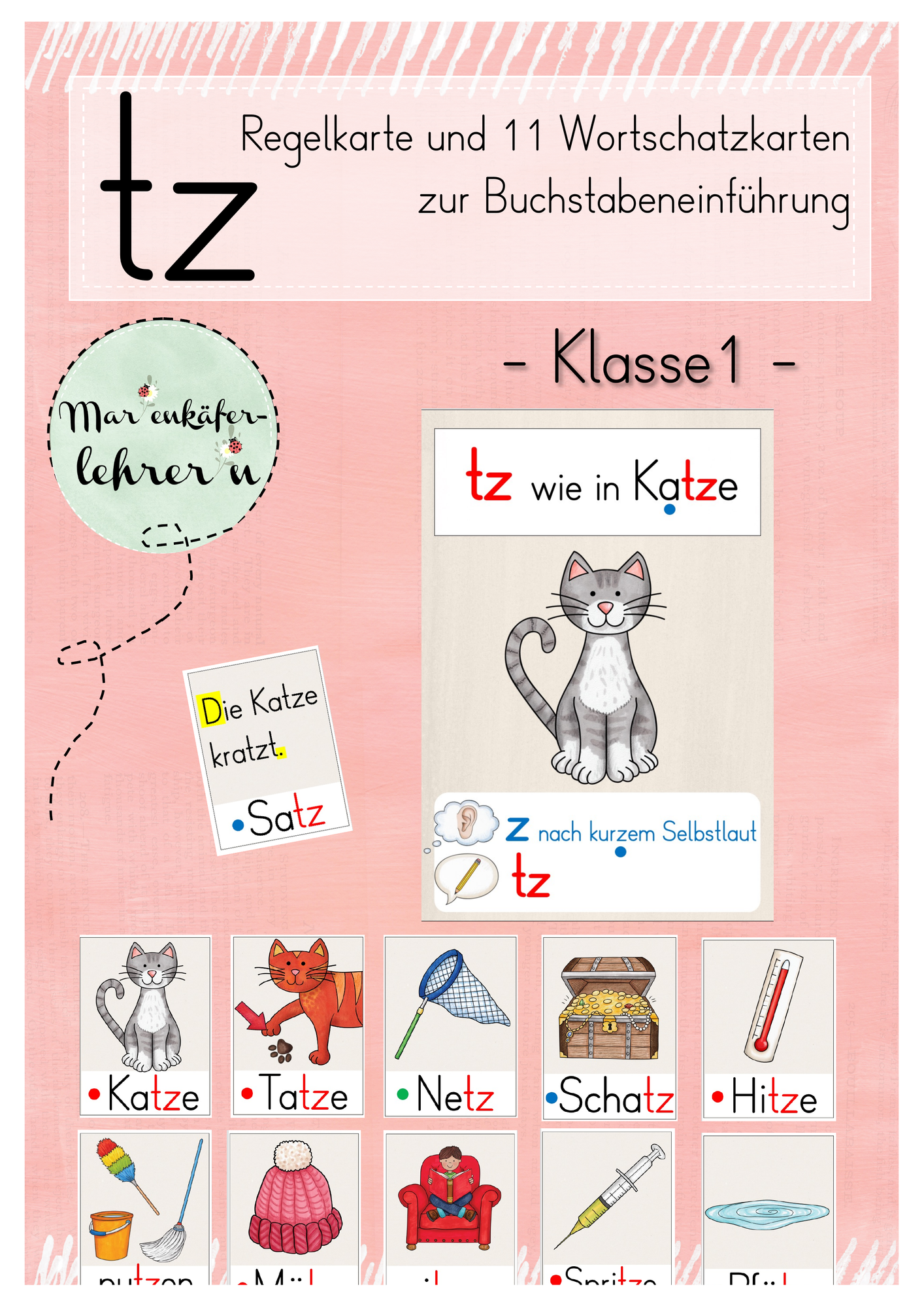 Buchstabeneinführung tz (Bildkarten, Regelplakat) – Unterrichtsmaterial